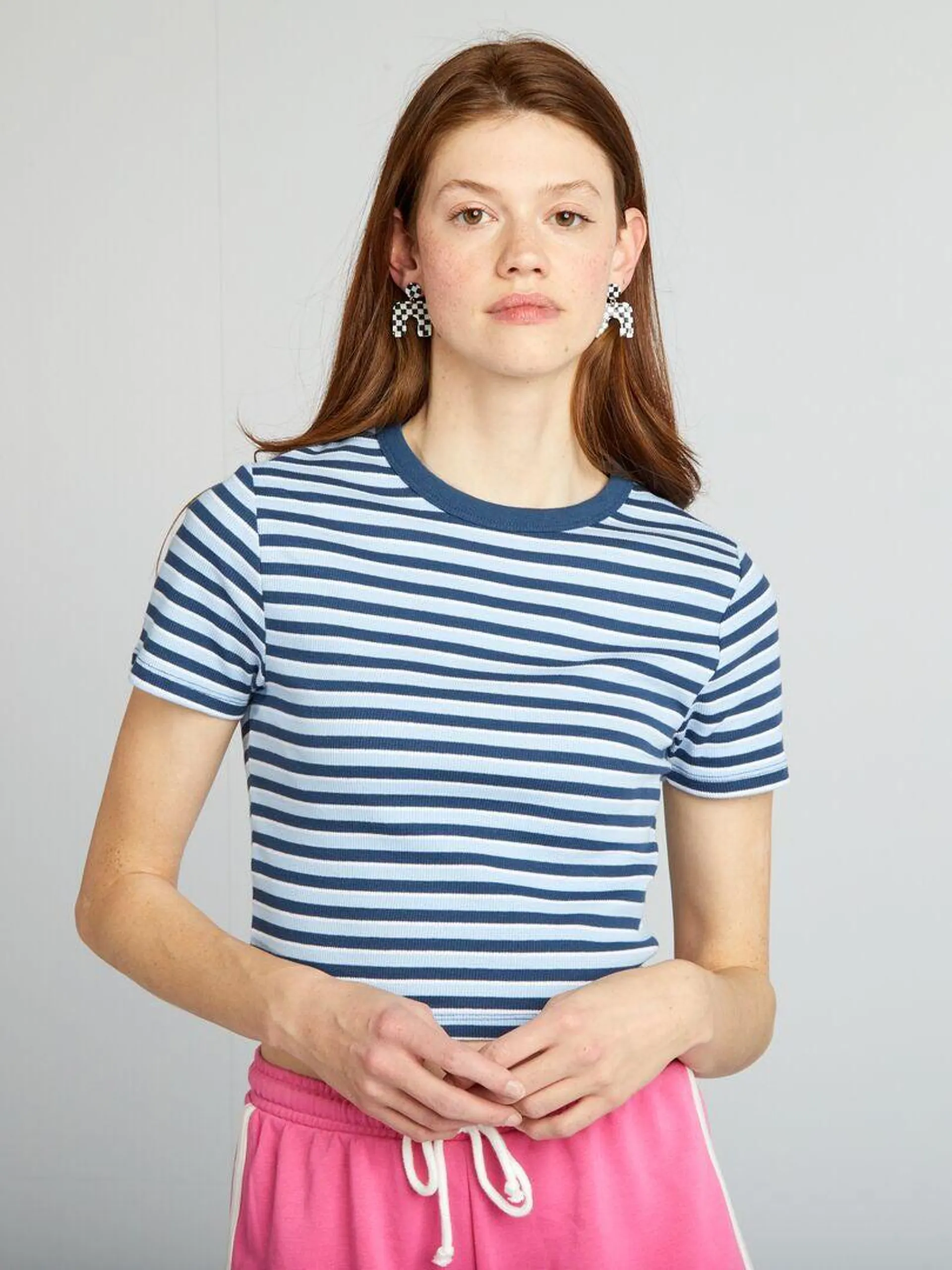 T-shirt crop top alla marinière - BLU