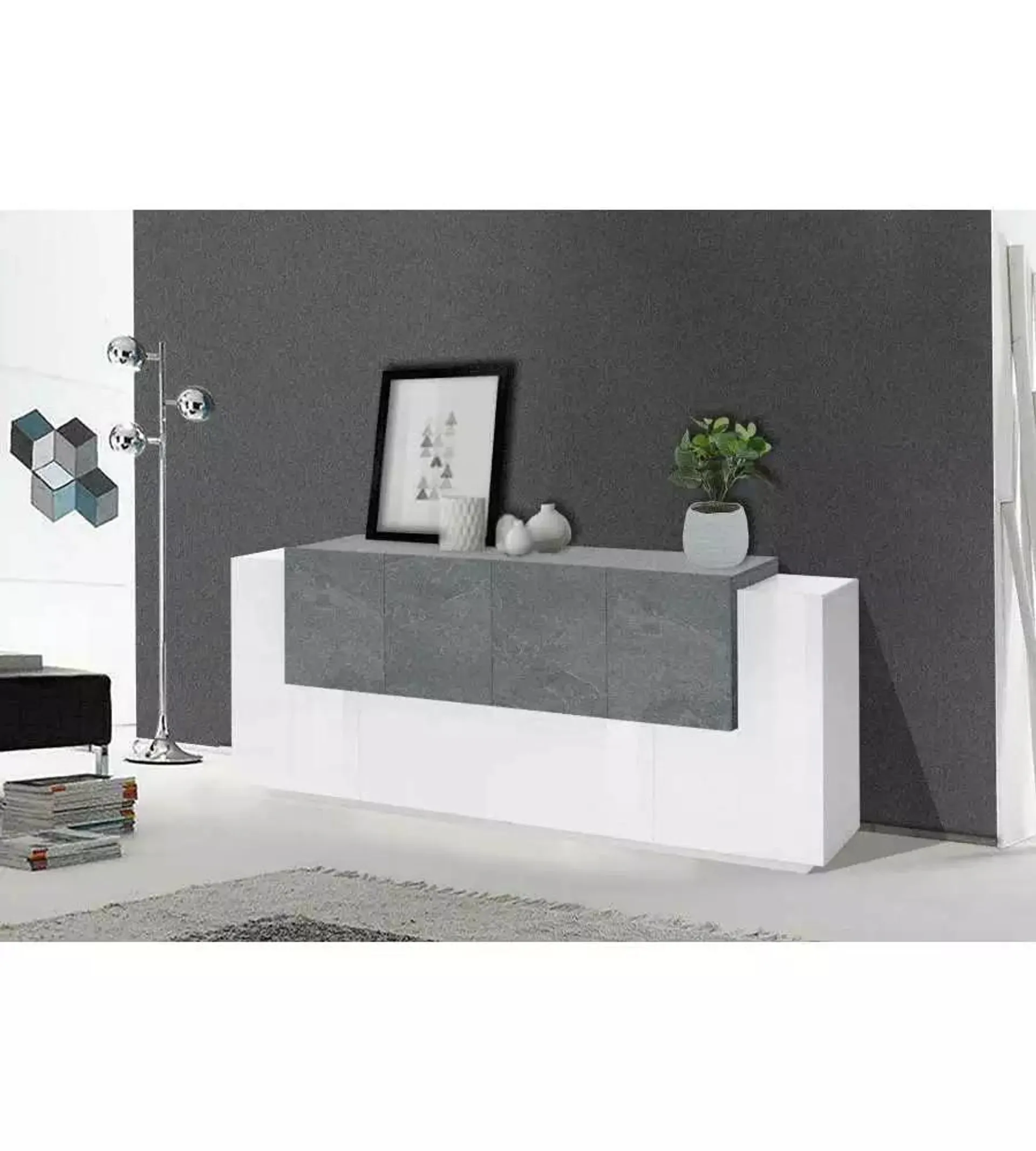 Credenza New Corona Moderna 2 Ante Battenti 1 Ribalta 4 Ante Battente Bianco Ardesia