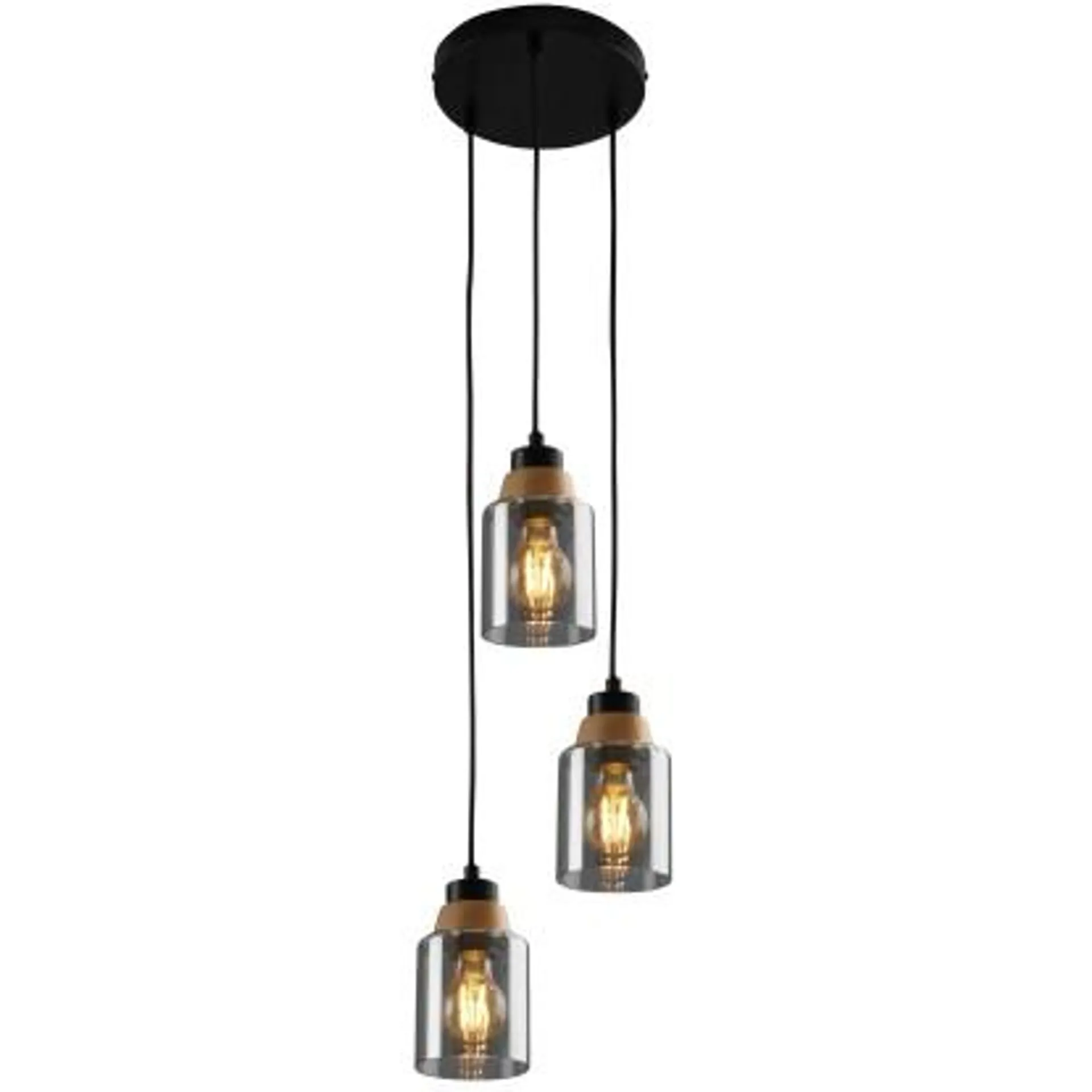 Lamapada a sospensione Royk 3xE27 lampadine escluse Ø 21 cm nero smoke