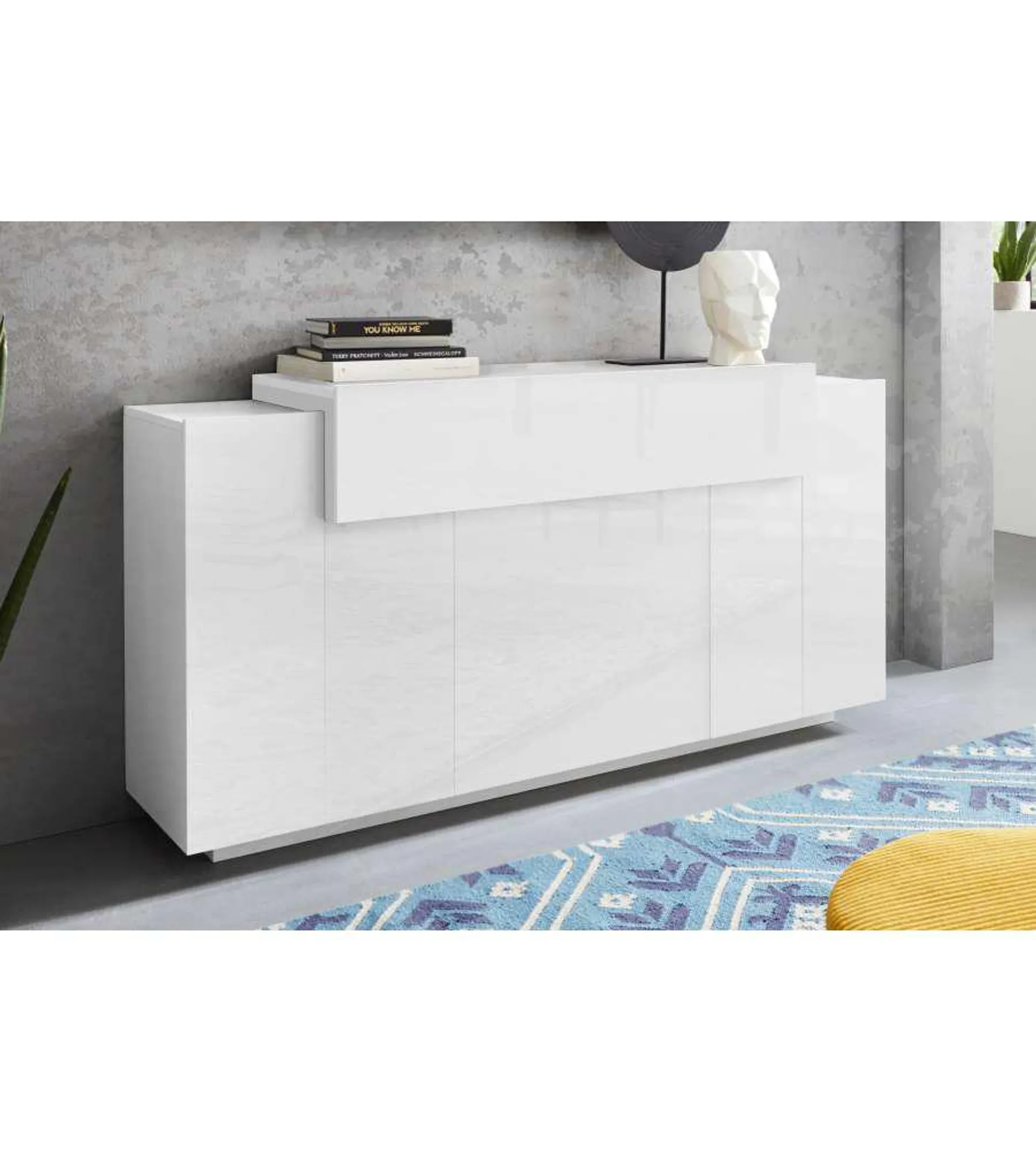 Credenza Corona Moderna 3 Ante Battente 1 Anta Ribalta Bianco E Bianco Laccato