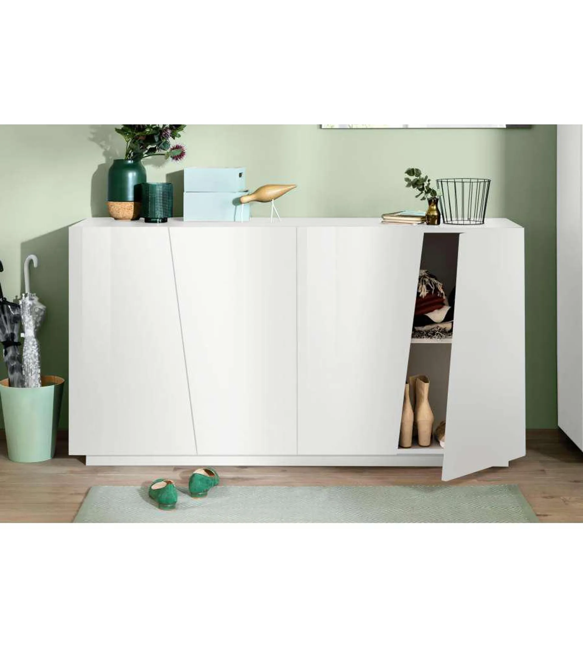 Credenza Vega Moderna 4 Ante 160 Battente Bianco Lucido