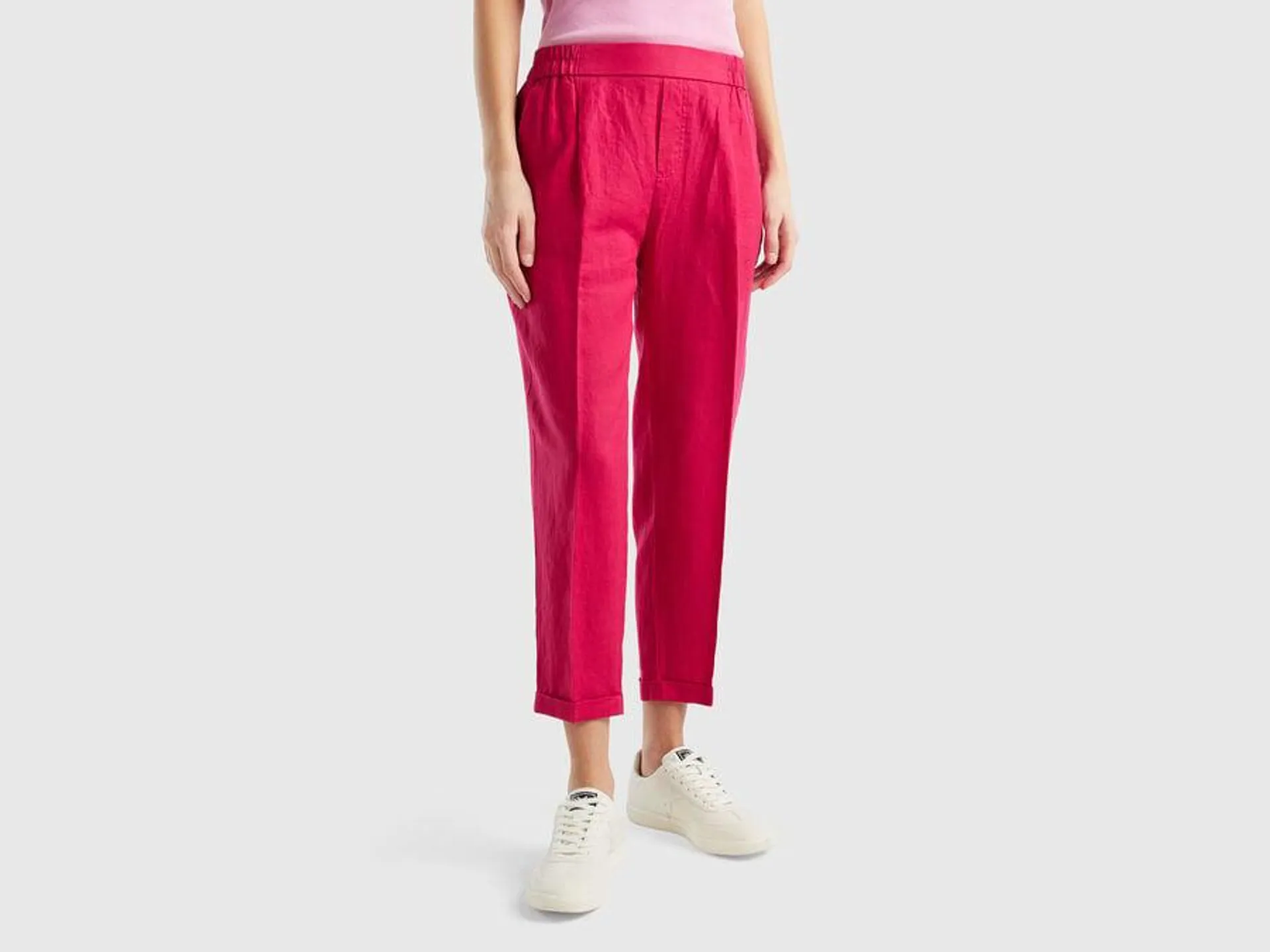 Pantaloni cropped in 100% lino