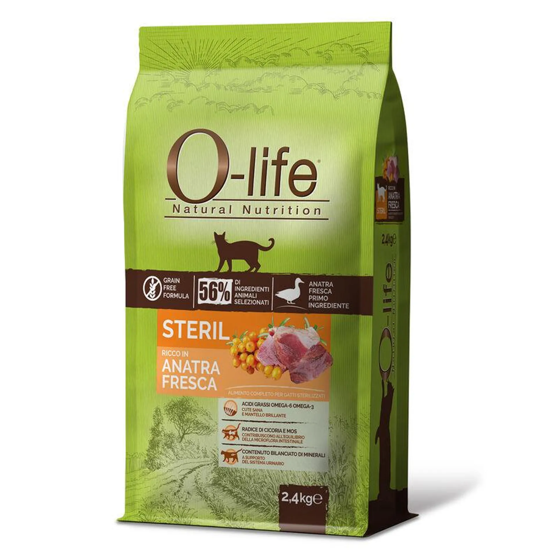 O-life Cat Sterilised ricco in Anatra fresca 2,4kg