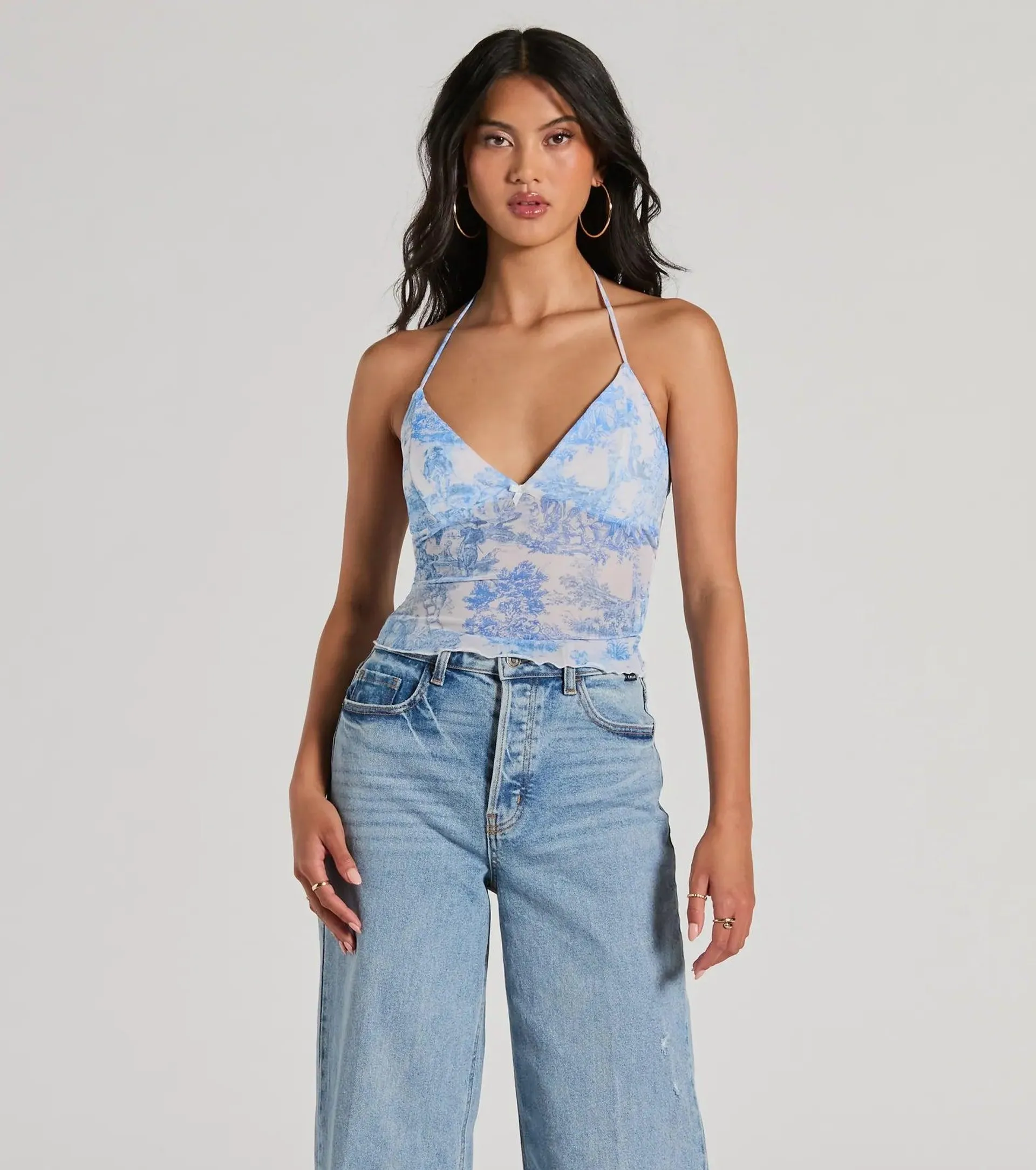 Scenic Route V-Neck Halter Mesh Crop Top