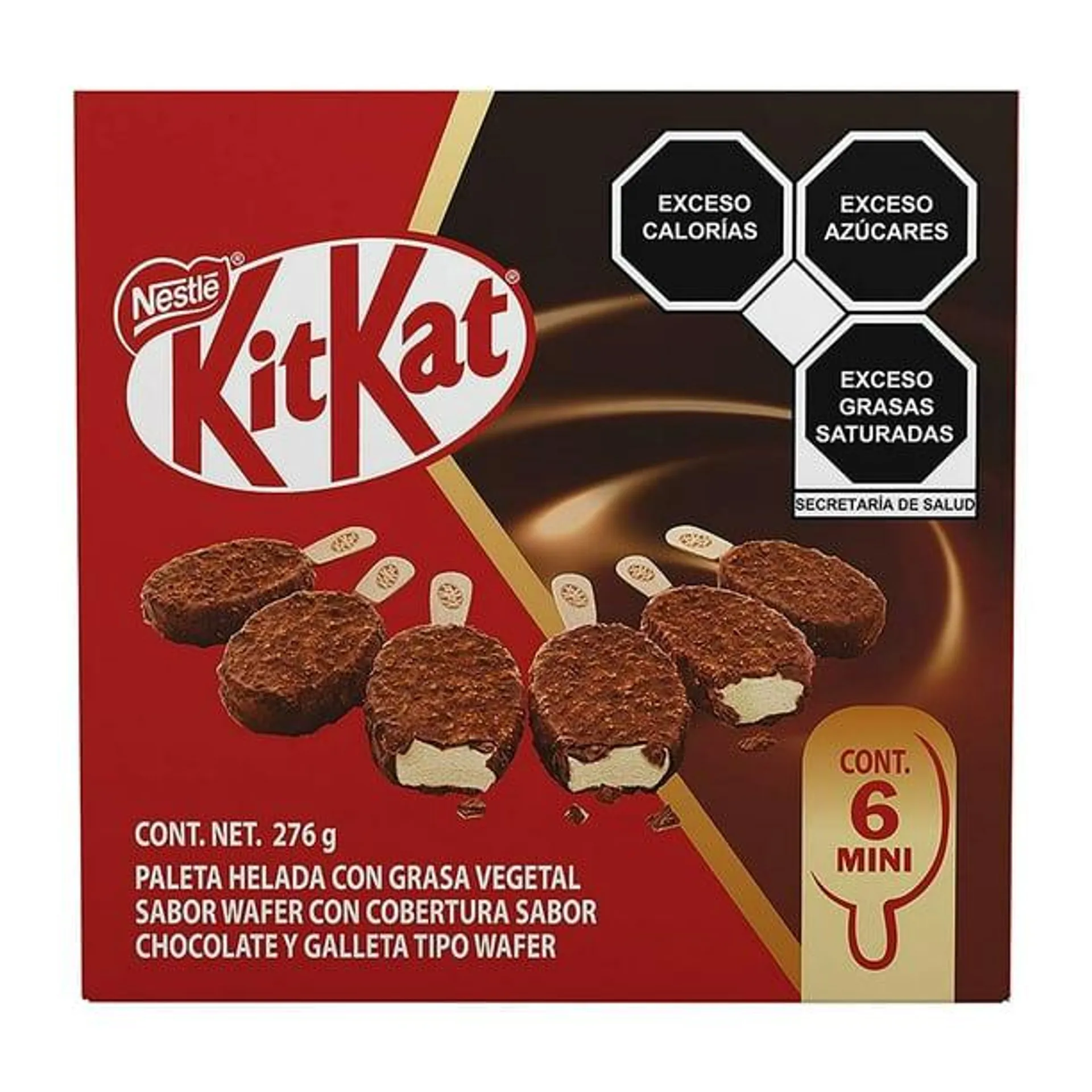 Mini paletas heladas Nestlé Kit Kat sabor wafer cubierta de chocolate 6 pzas