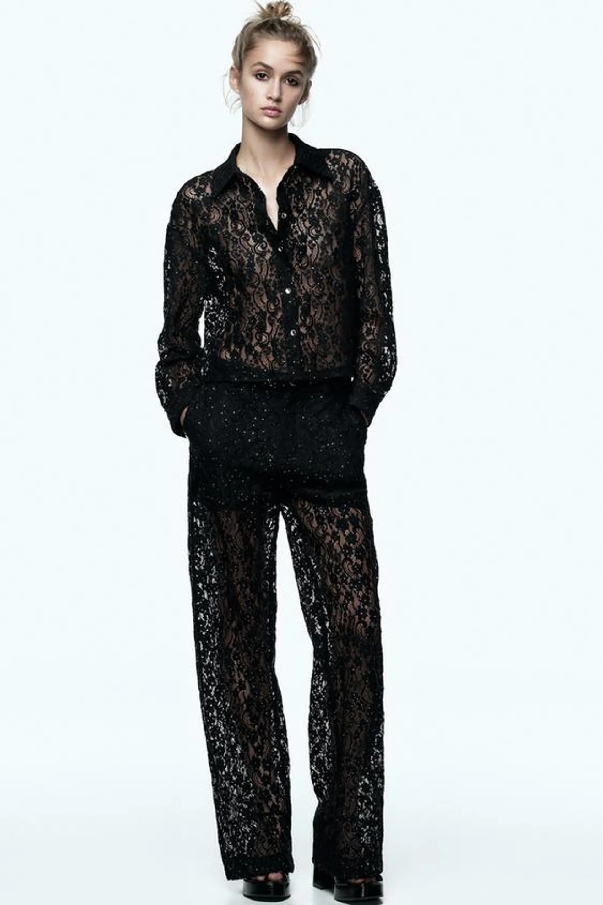 SEQUINED LACE PANTS