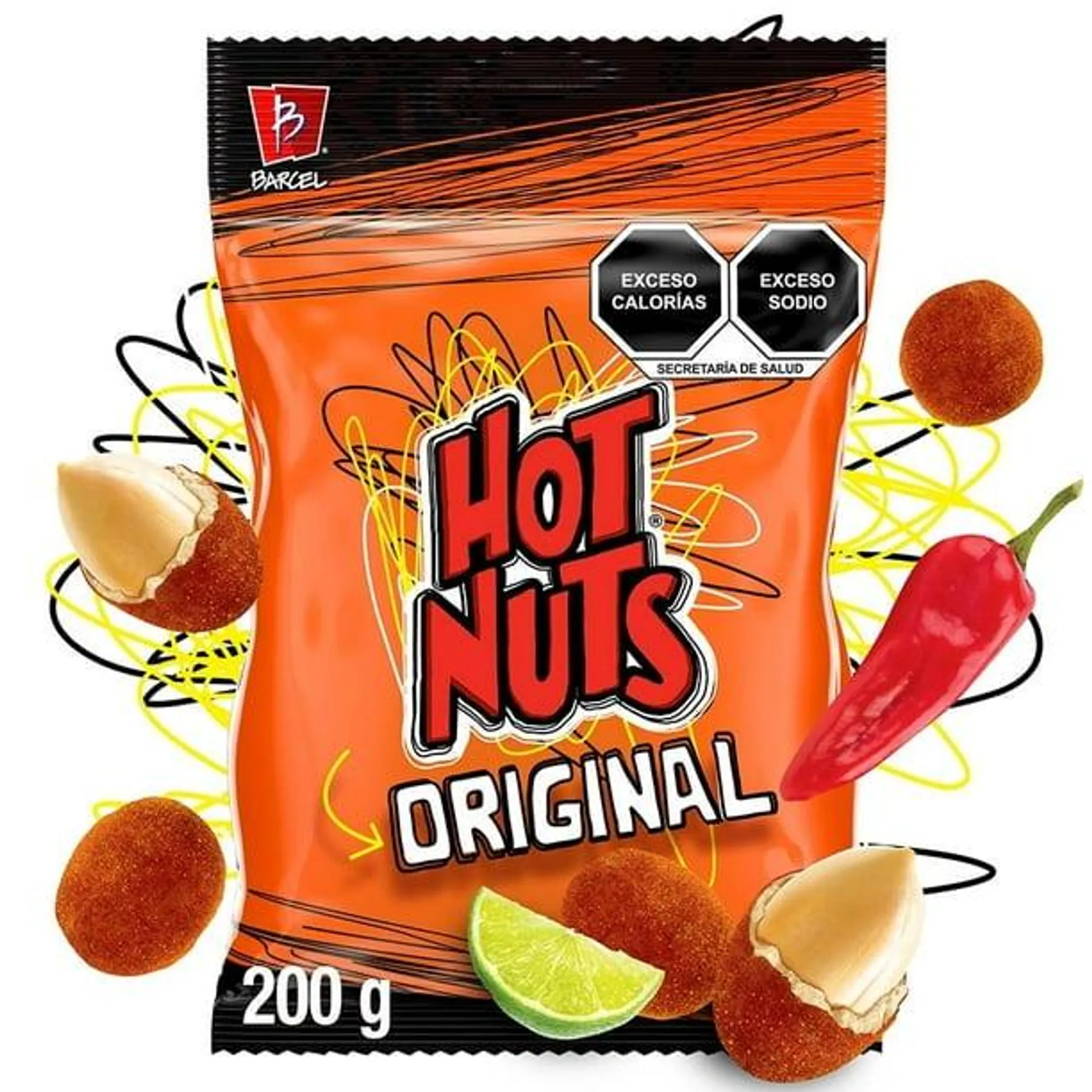 Cacahuates Barcel Hot Nuts original cubierto sabor chile y limón 200 g