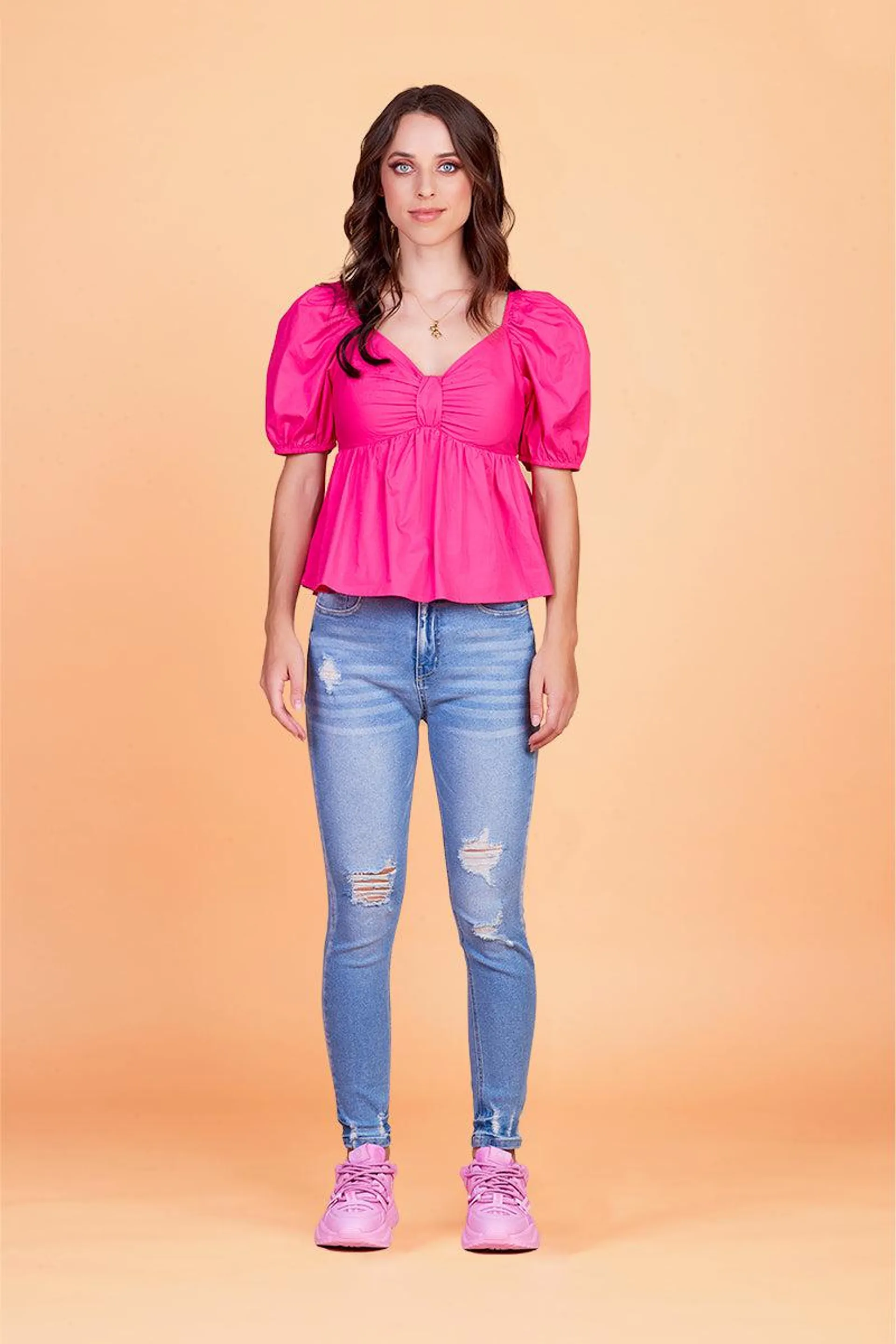 BLUSA ROSA CON PEPLUM