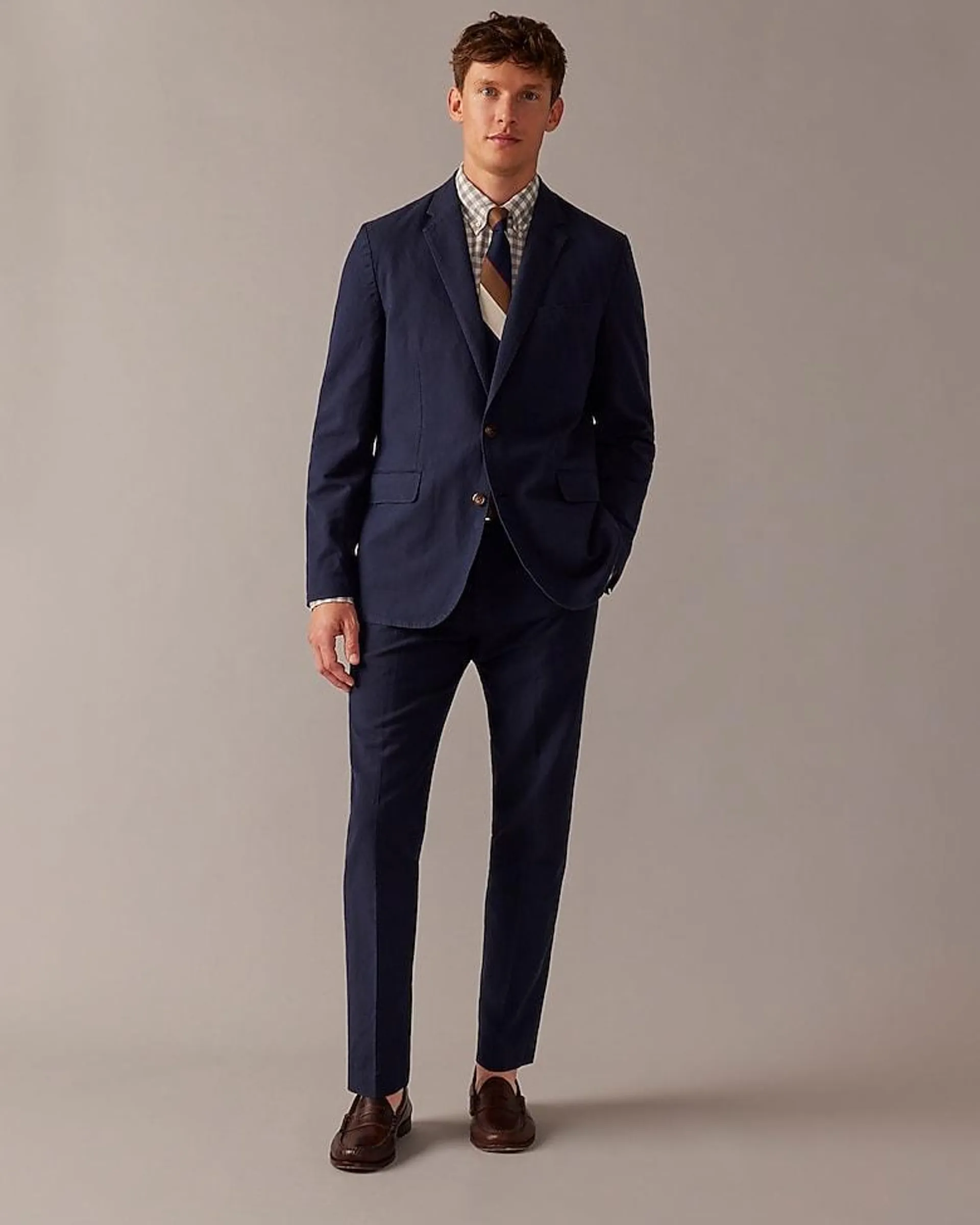 Ludlow Slim-fit unstructured suit jacket in Irish cotton-linen blend