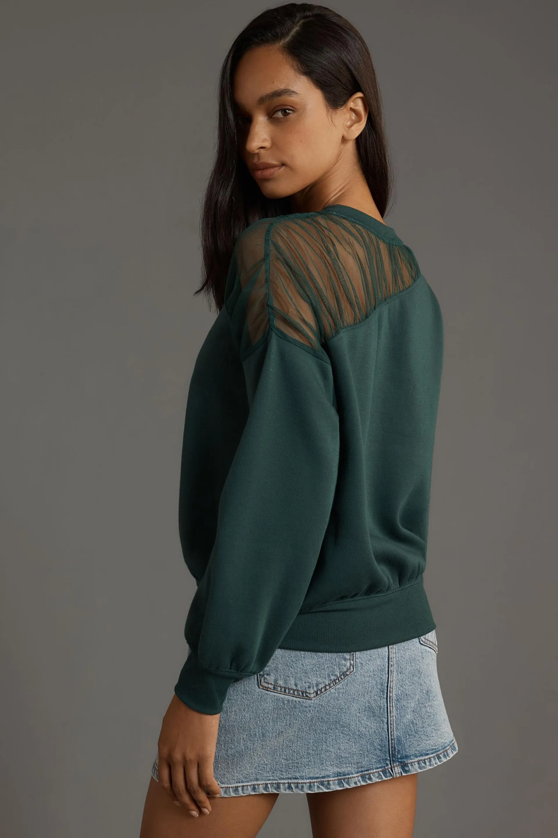 Maeve Sheer-Shoulder Pullover Knit Top