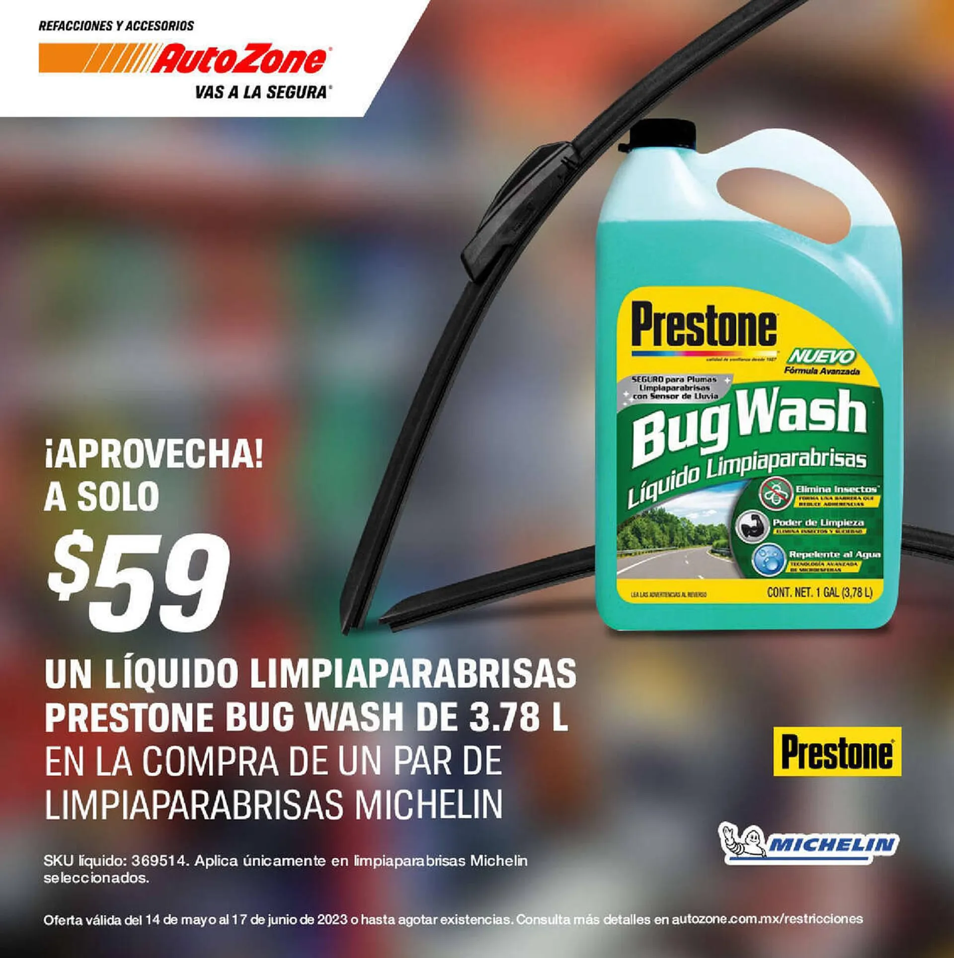 AutoZone Liquido Limpiaparabrisas Bug Wash 1 Gal