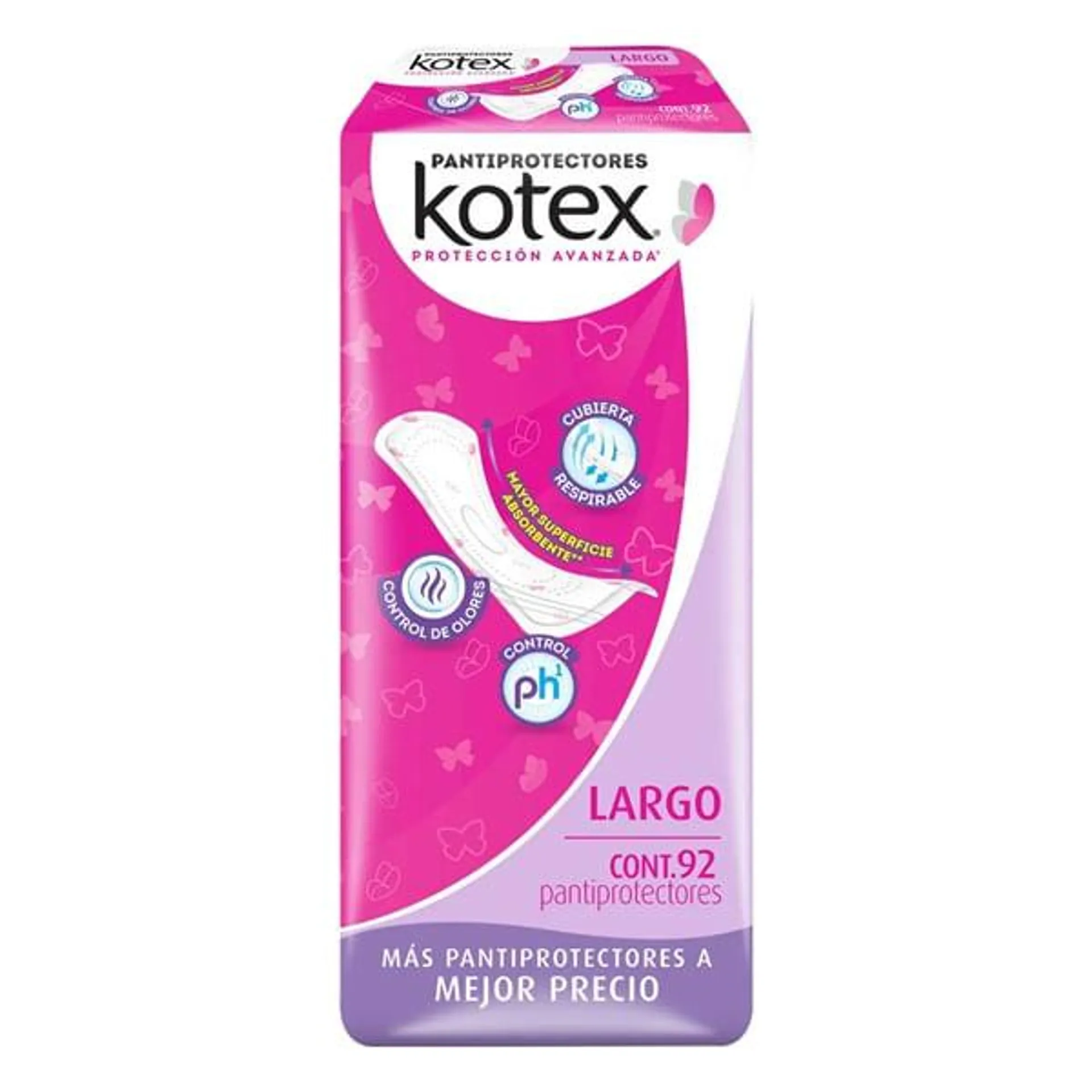 Panty protectores Kotex largos rosas con 92 piezas
