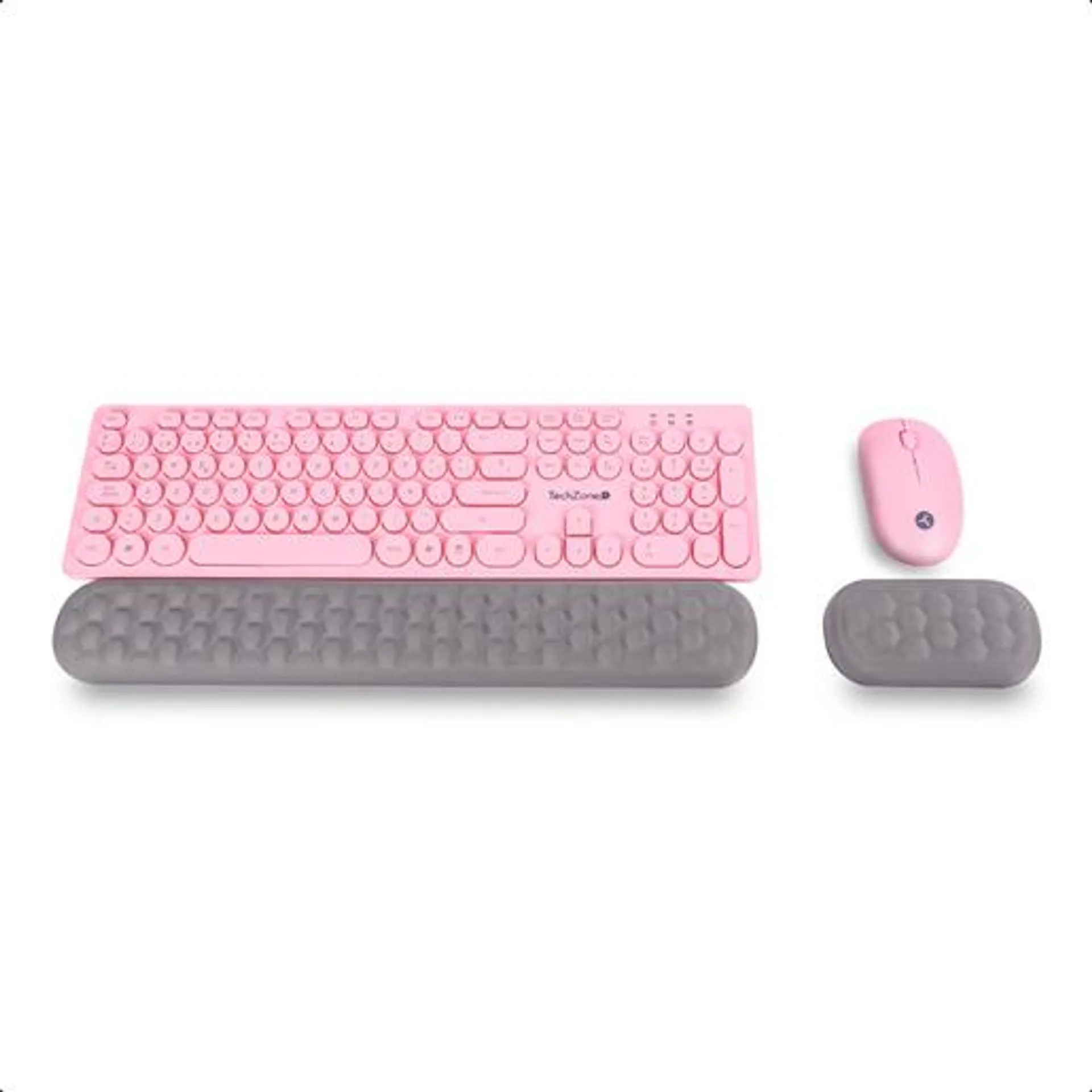 Pop Kit Teclado y Mouse Inalámbricos con Descansa Muñecas TechZone TZK-CHW03 Rosa