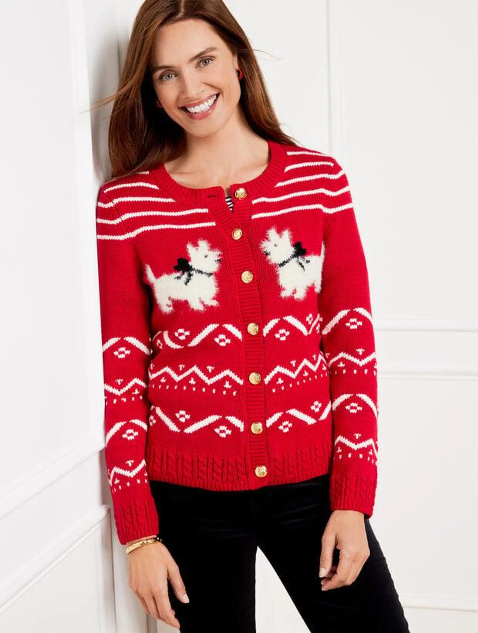 Crewneck Cardigan - Scottie Dog Fair Isle