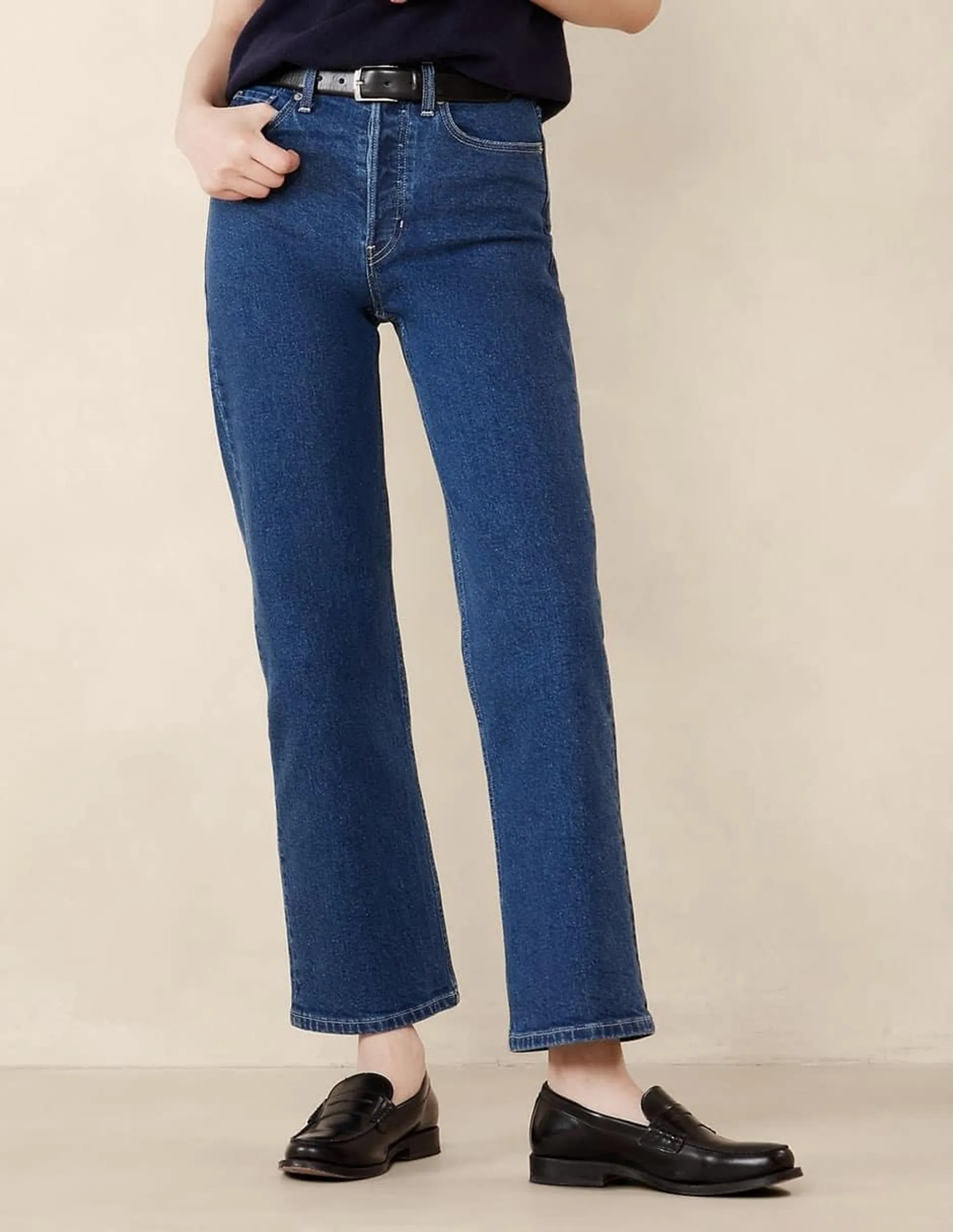 Jeans straight corte cintura para mujer