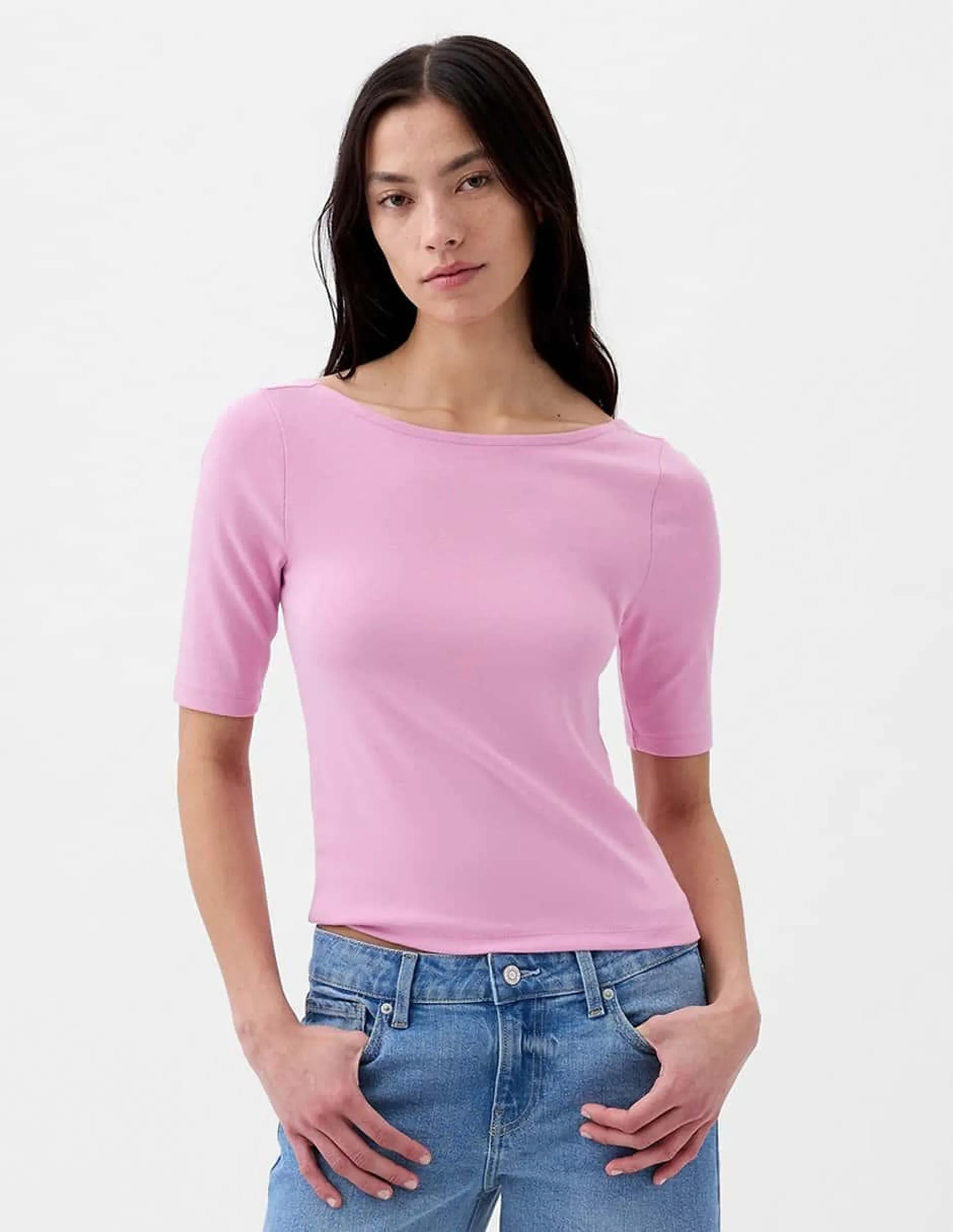 Playera manga al codo cuello ojal para mujer