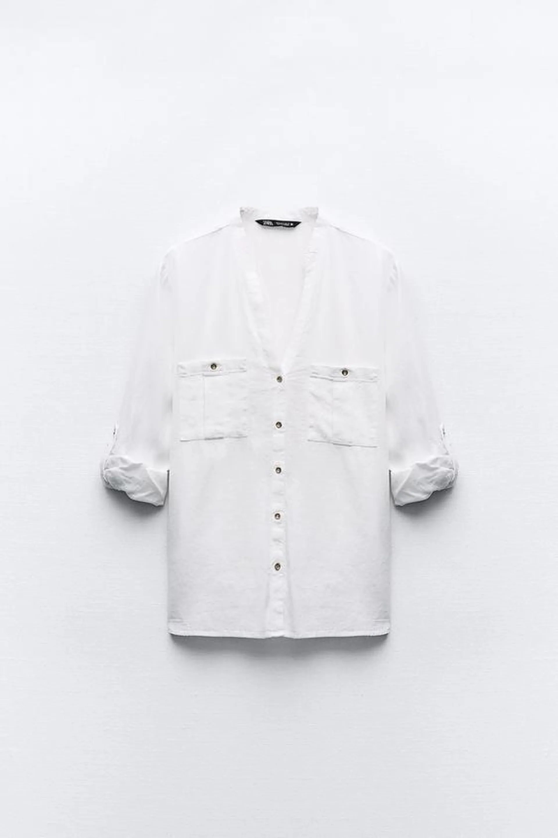 CAMISA MANGA REMANGADA CON LINO