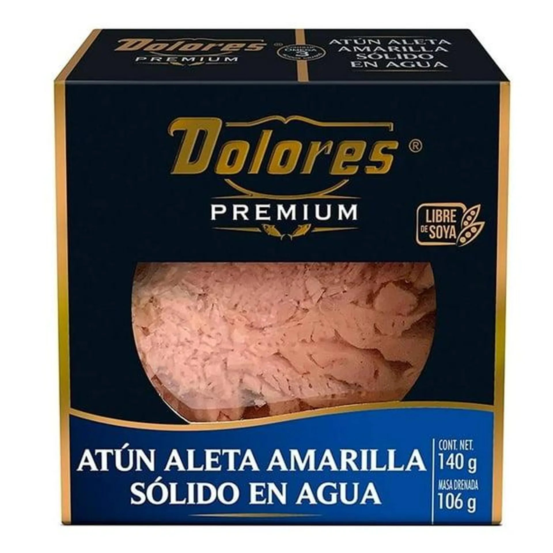 Atún Dolores premium aleta amarilla en agua 140 g