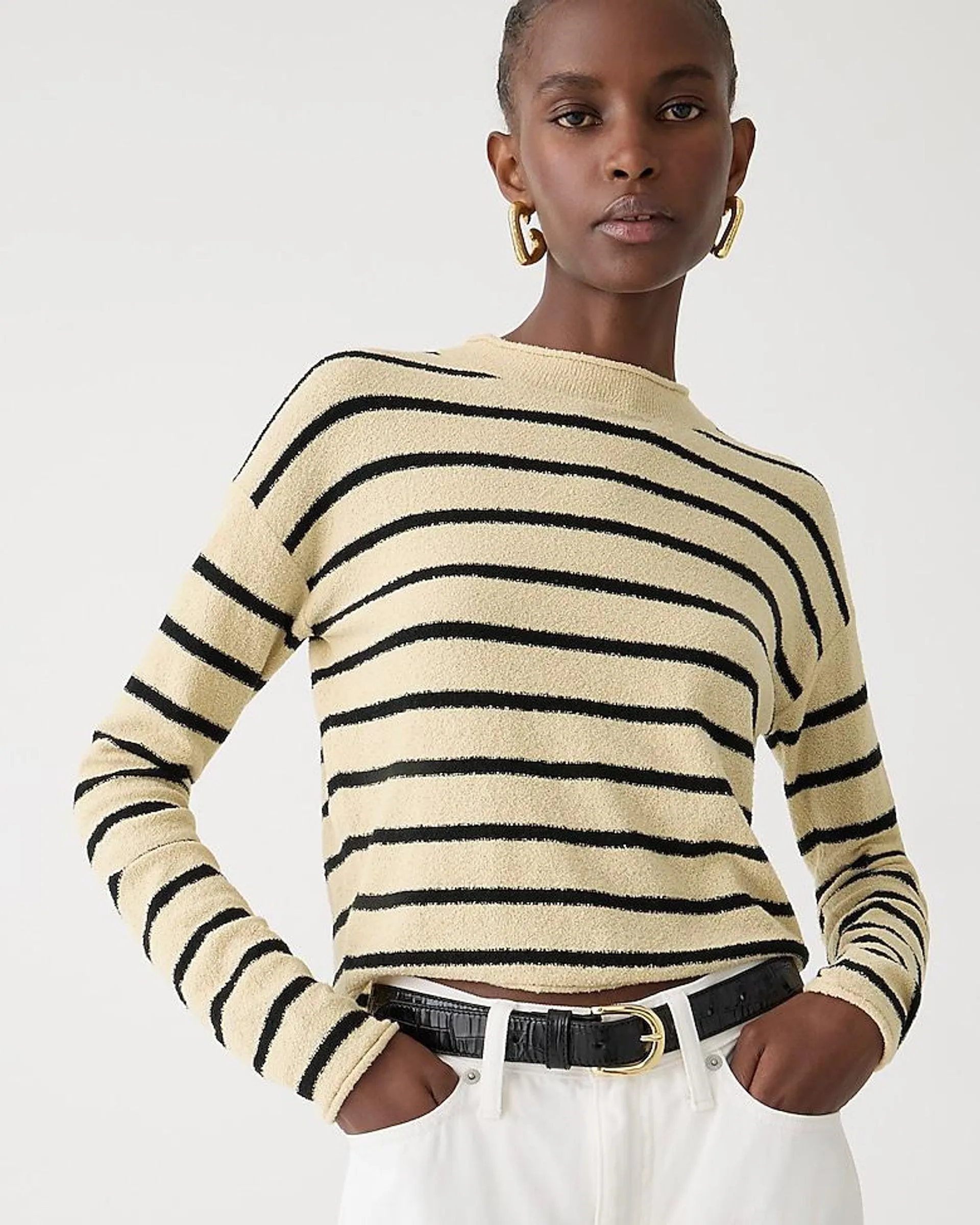 Cropped bouclé Rollneck™ sweater in stripe