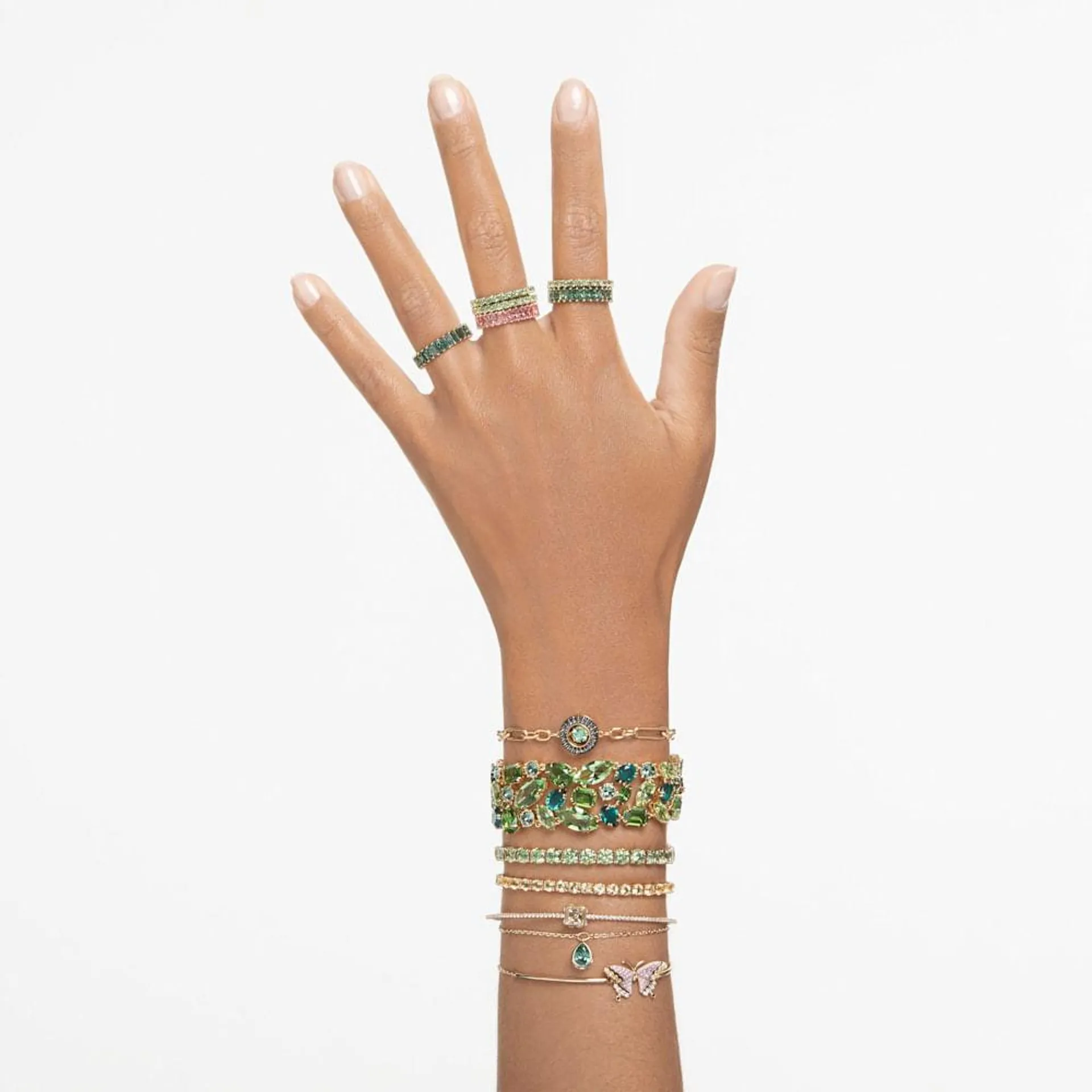 Pulsera Gema, Tallas mixtas, Verde, Baño tono oro