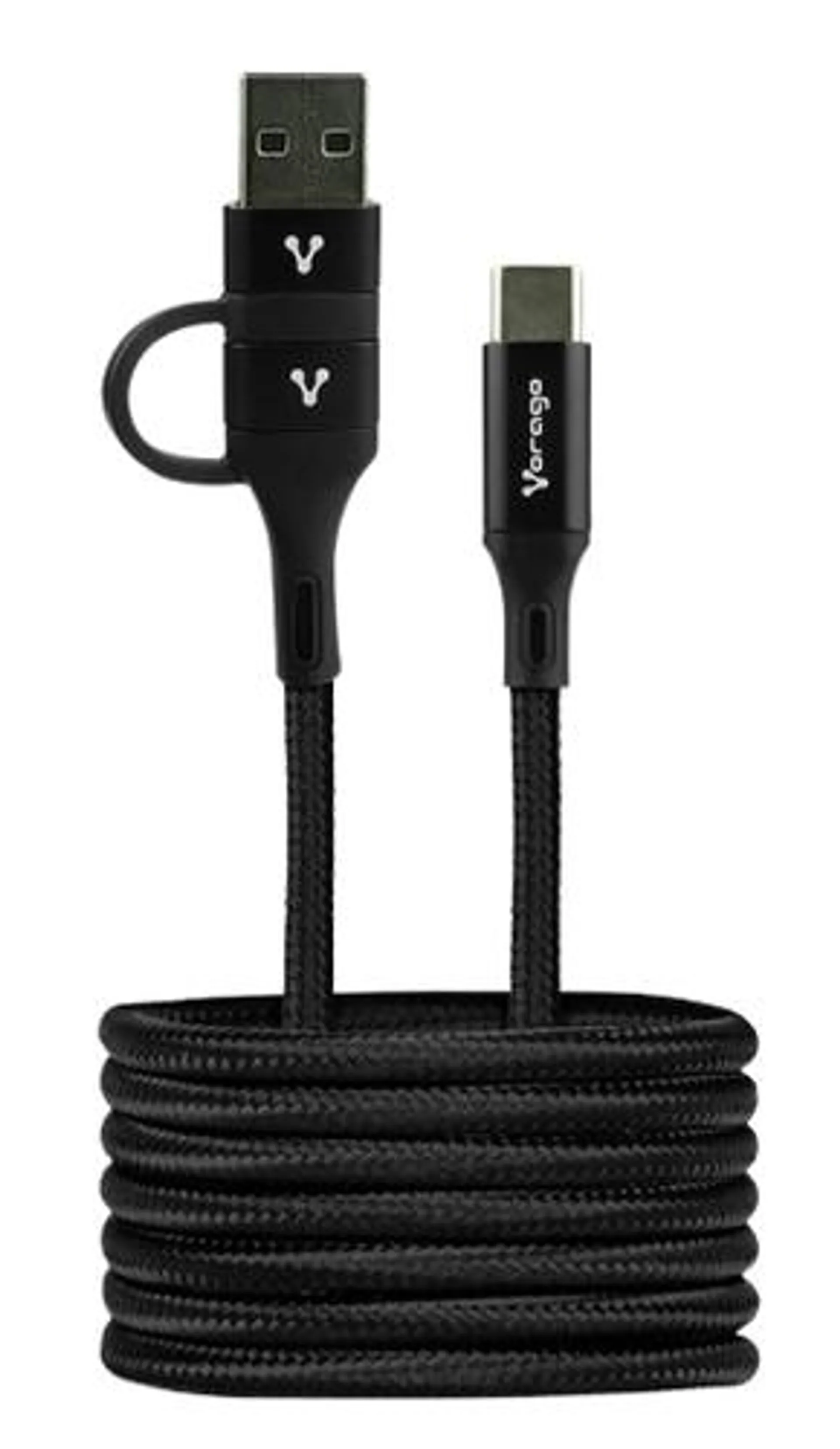 Cable Usb Vorago Cab-126 Usb-C A Usb-C Con Adaptador A Usb-A Carga Rápida 60W 1 Metro Negro