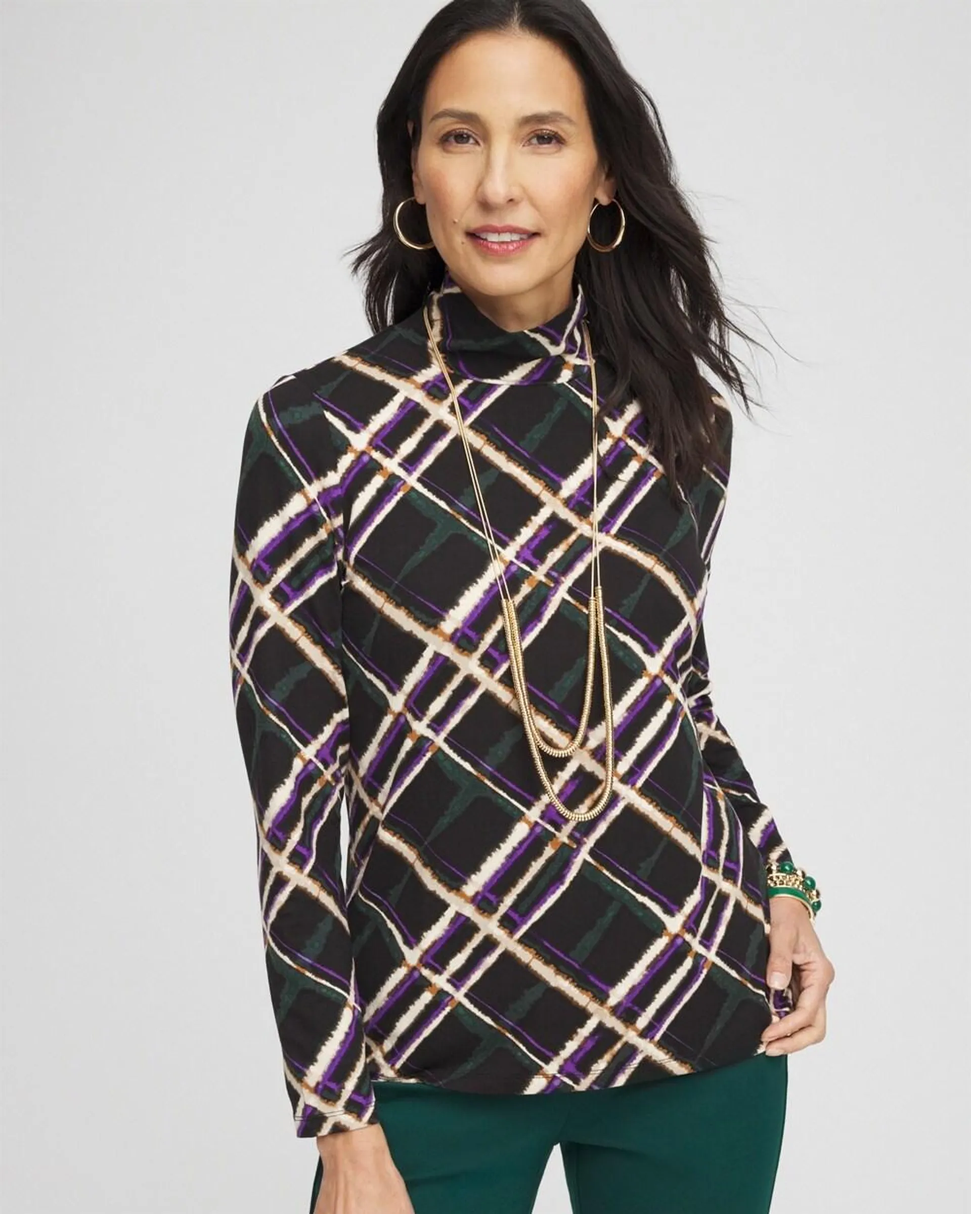 Touch of Cool\u2122 Plaid Mock Neck Layering Tee