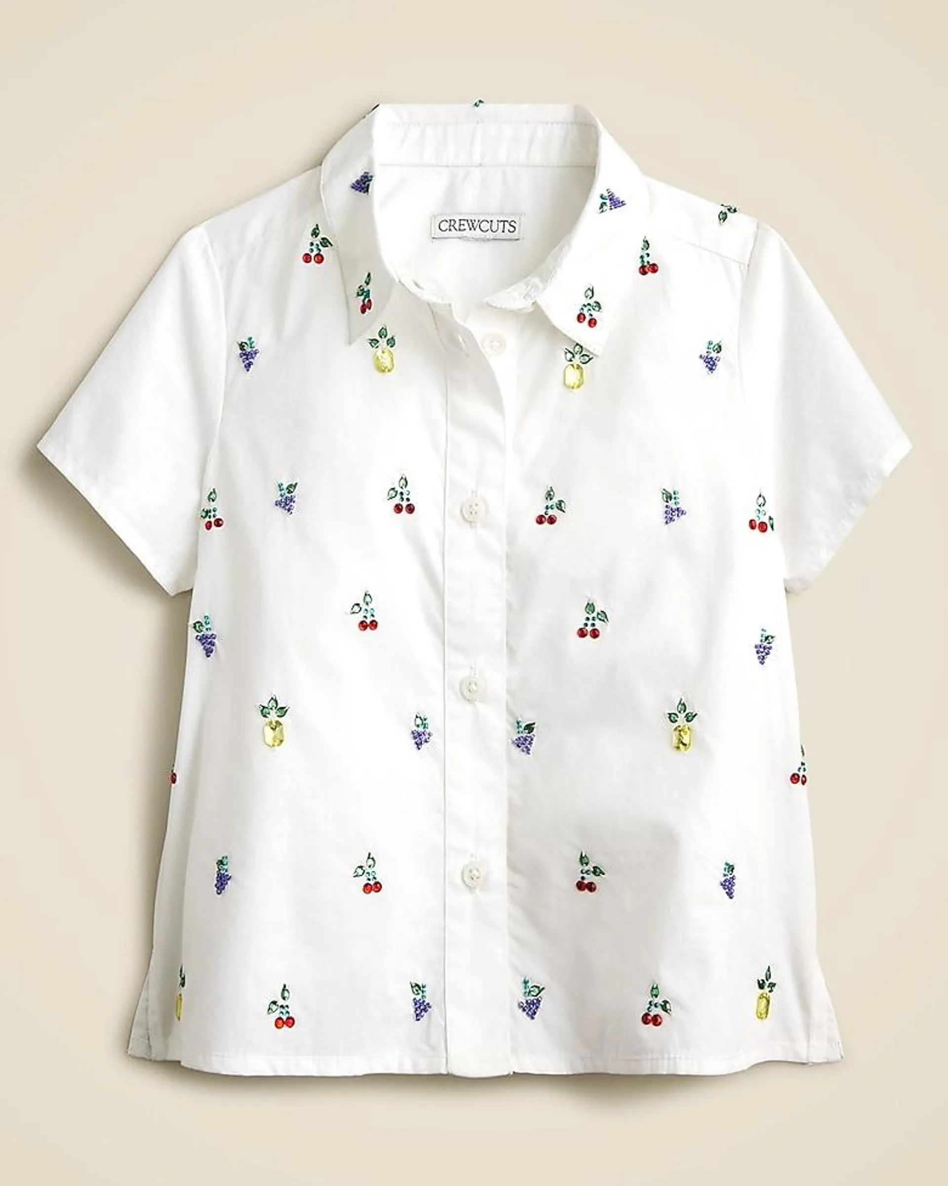 Girls' short-sleeve garçon shirt with fruit embellishments