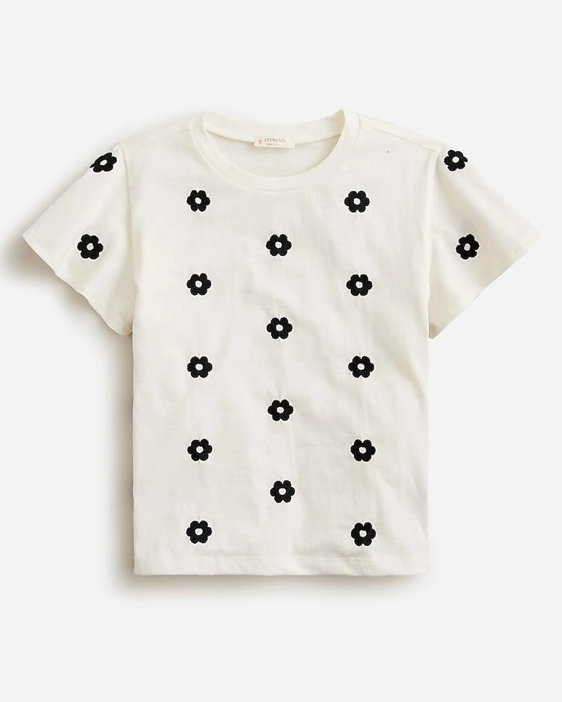 Girls' embroidered flutter-sleeve T-shirt