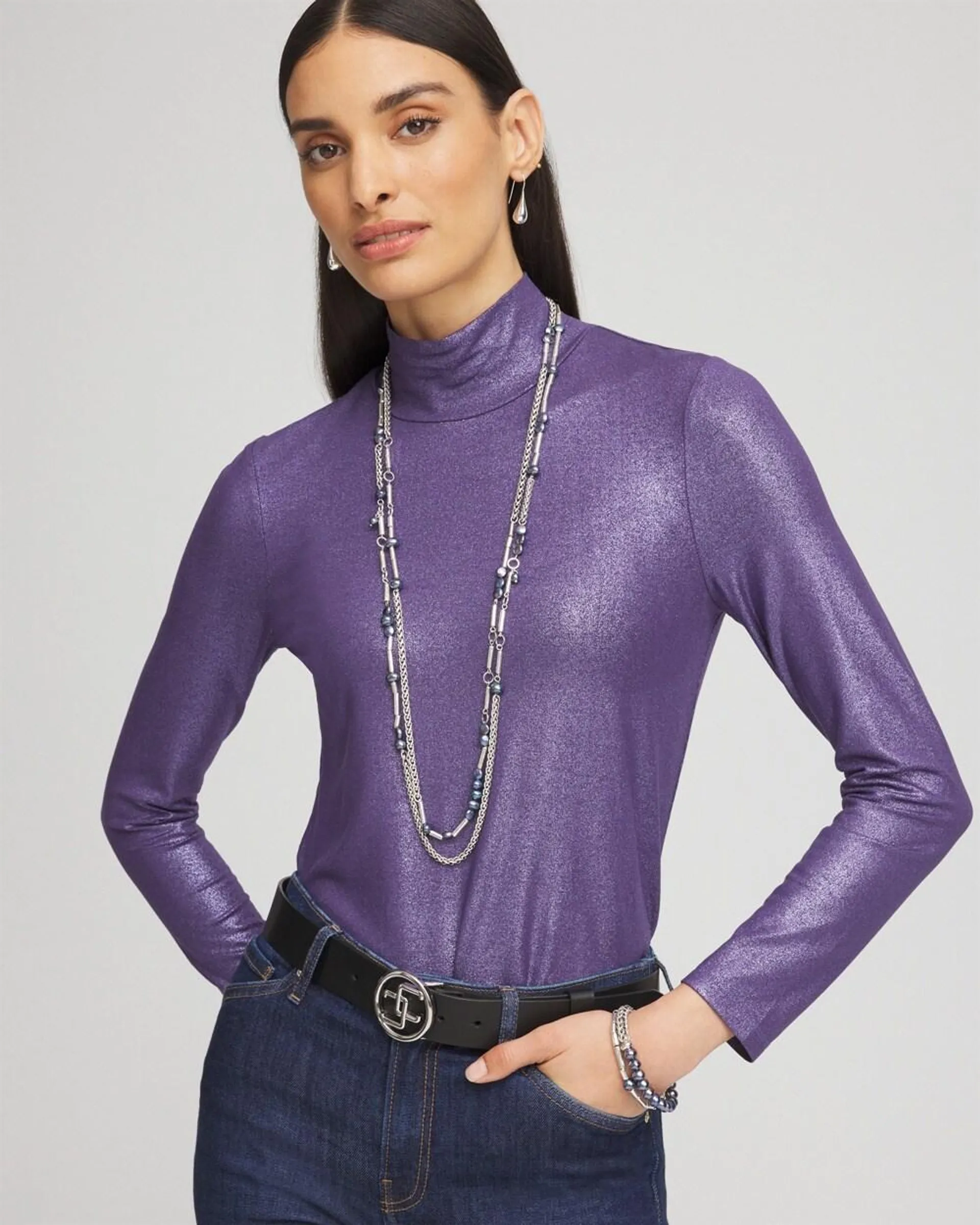 Touch of Cool\u2122 Foil Mock Neck Layering Tee