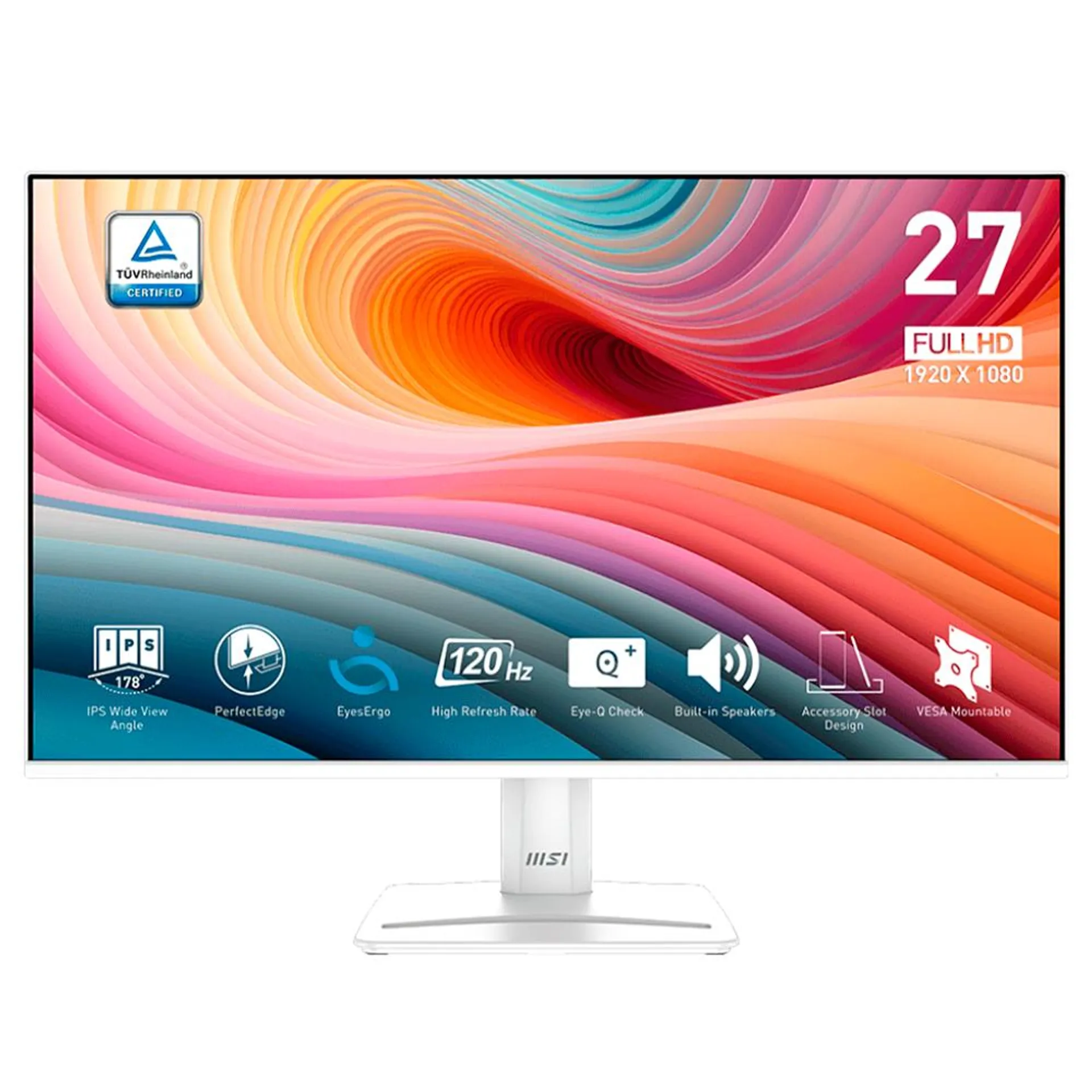 Monitor MSI PRO MP275W E2 / 27” / FHD / 1080P / IPS / 120Hz / 1MS / Adaptative-Sync / HDMI/DisplayPort / White / MP275W E2