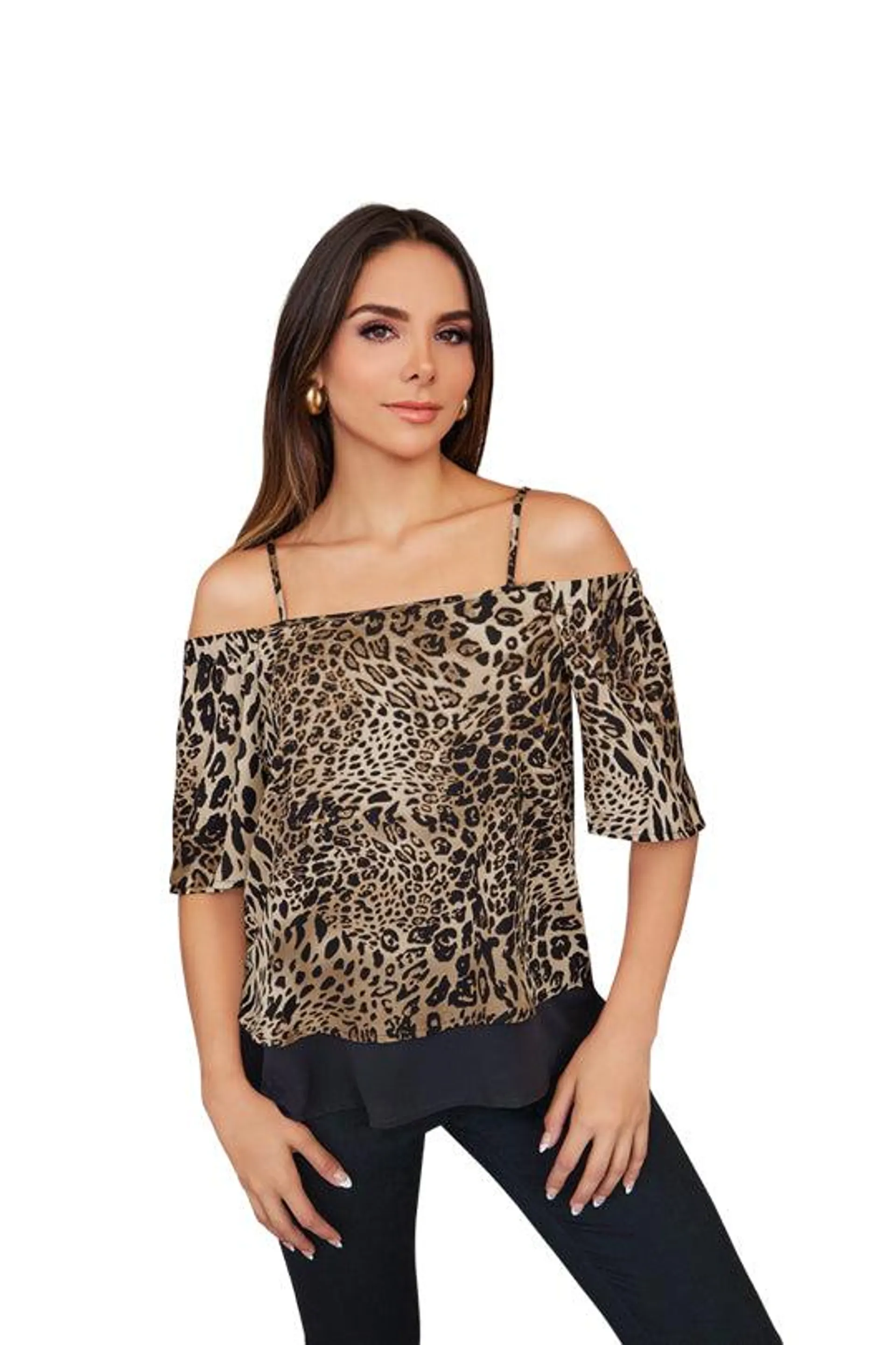 Blusa off shoulder con animal print 96041