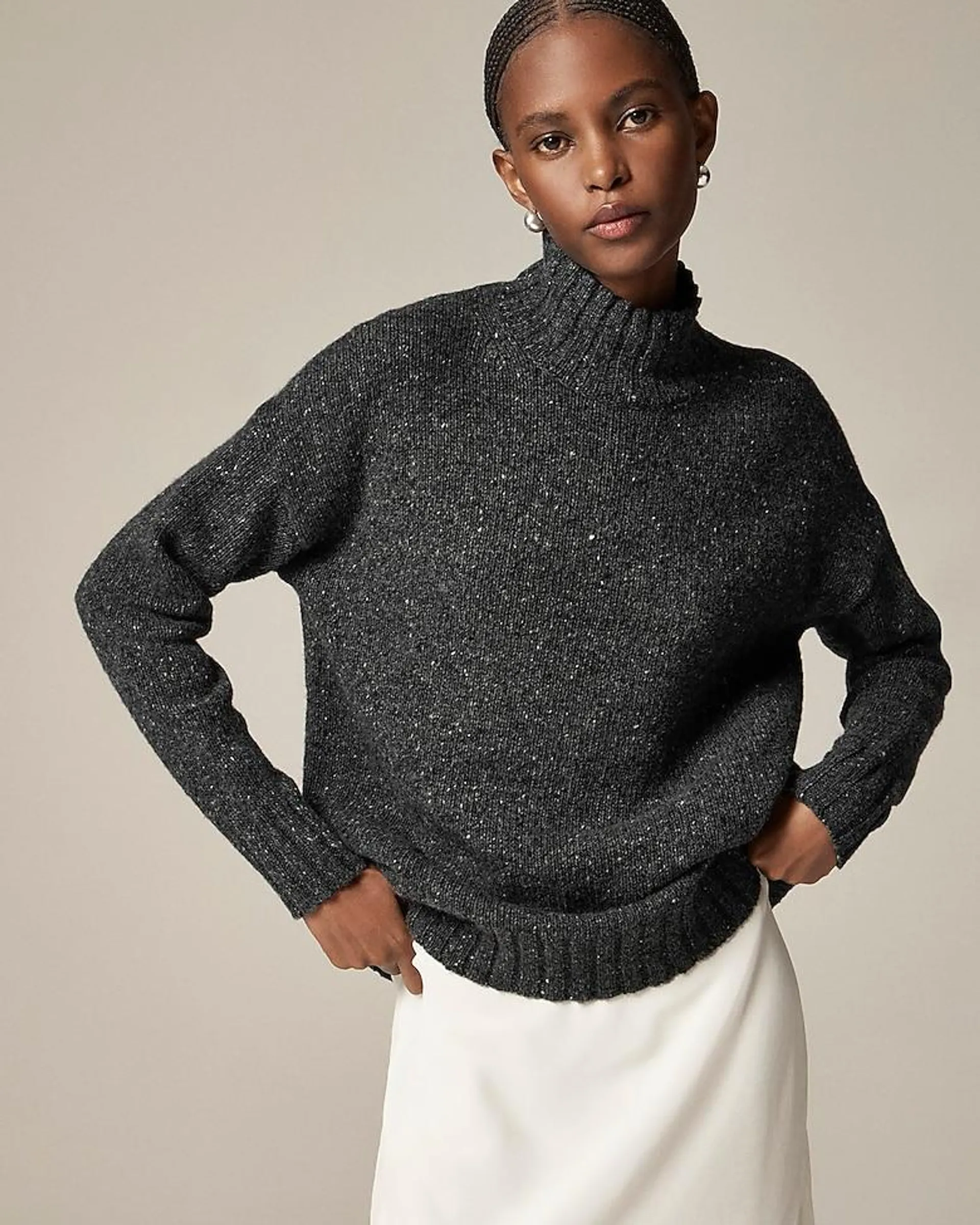 Relaxed turtleneck sweater in donegal wool blend