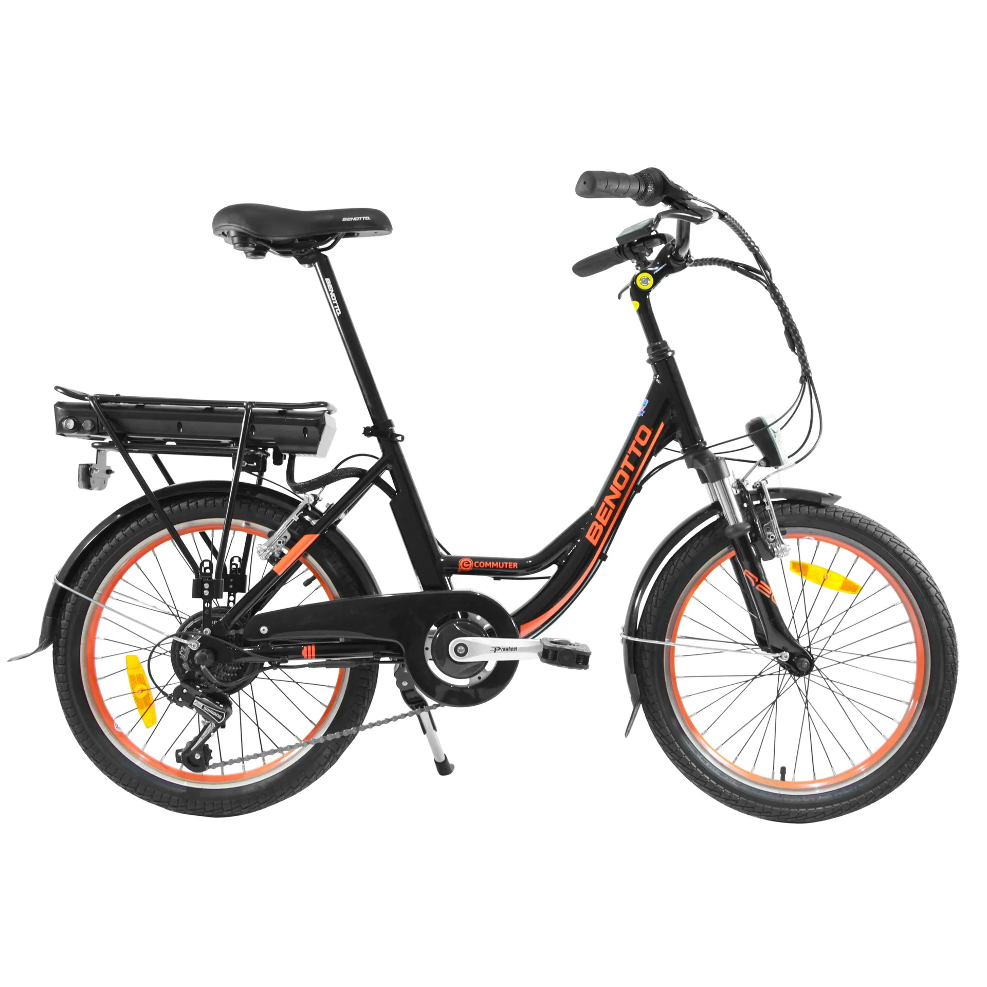 Bicicleta BENOTTO City E@BIKE R20 7V. Unisex FS Electrica Aluminio Negro/Naranja Talla:UN