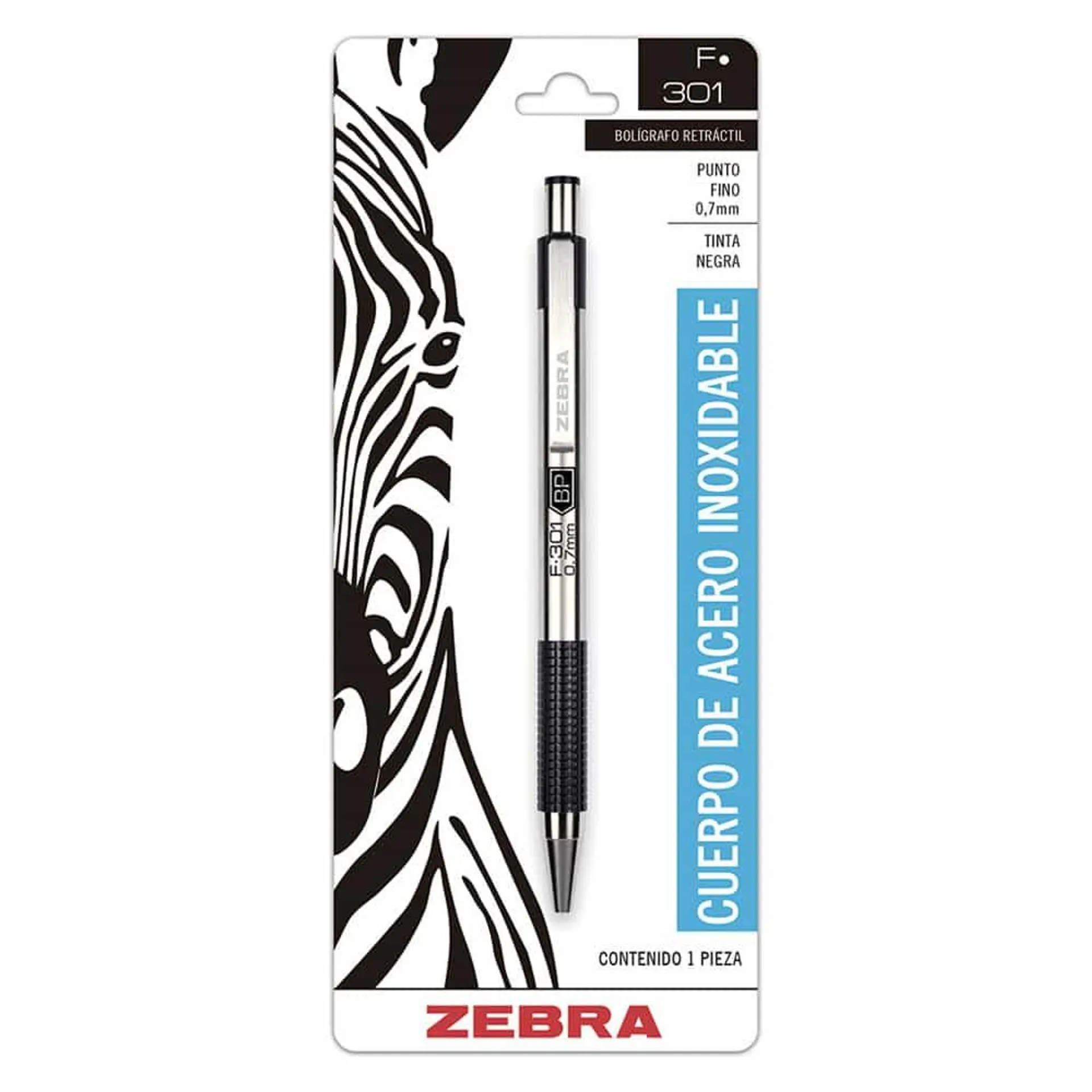 Bolígrafo Punto Fino Retráctil Negro Blíster F301 Zebra