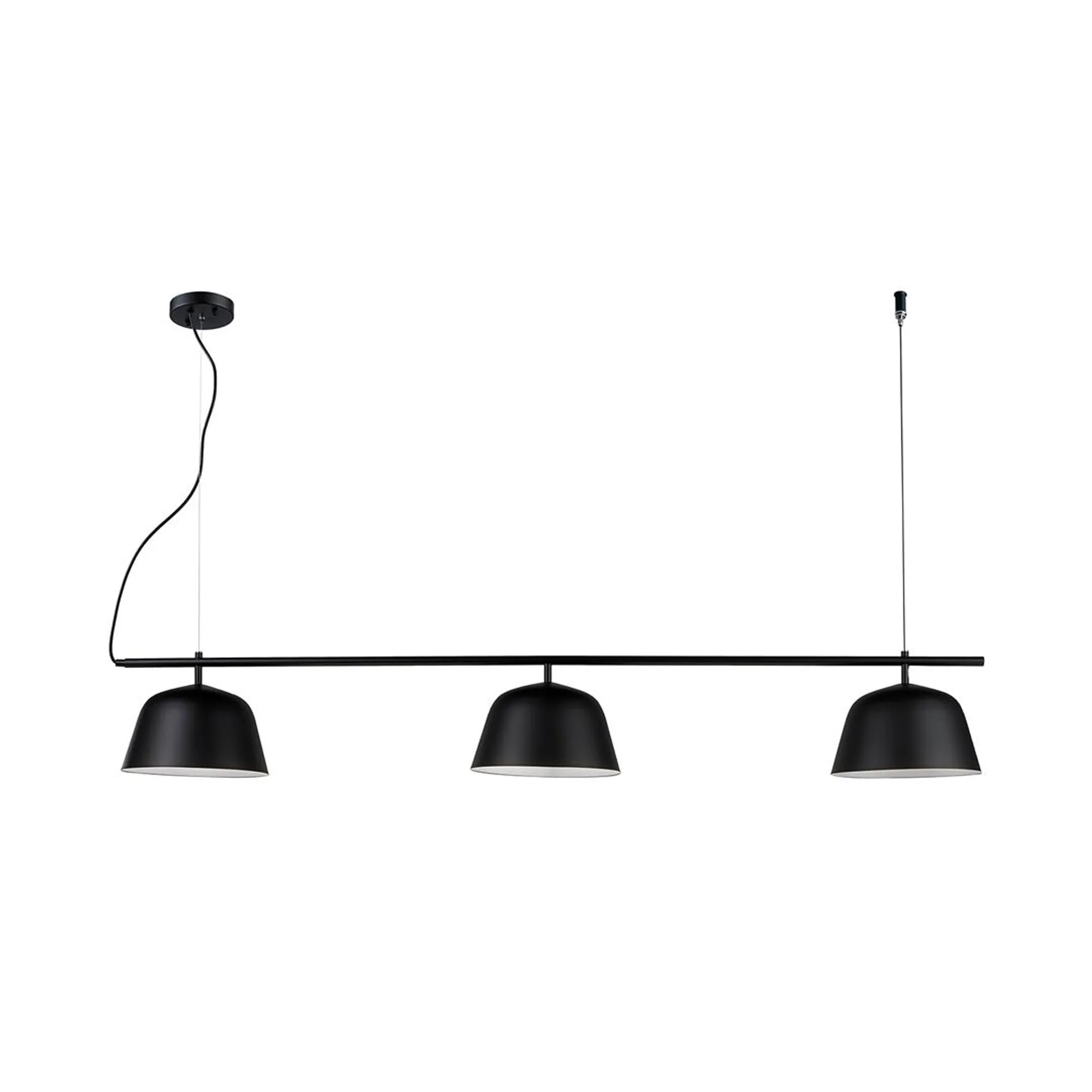 lampara colgante moderna de metal negro base E26 3 luces con cable de 3m
