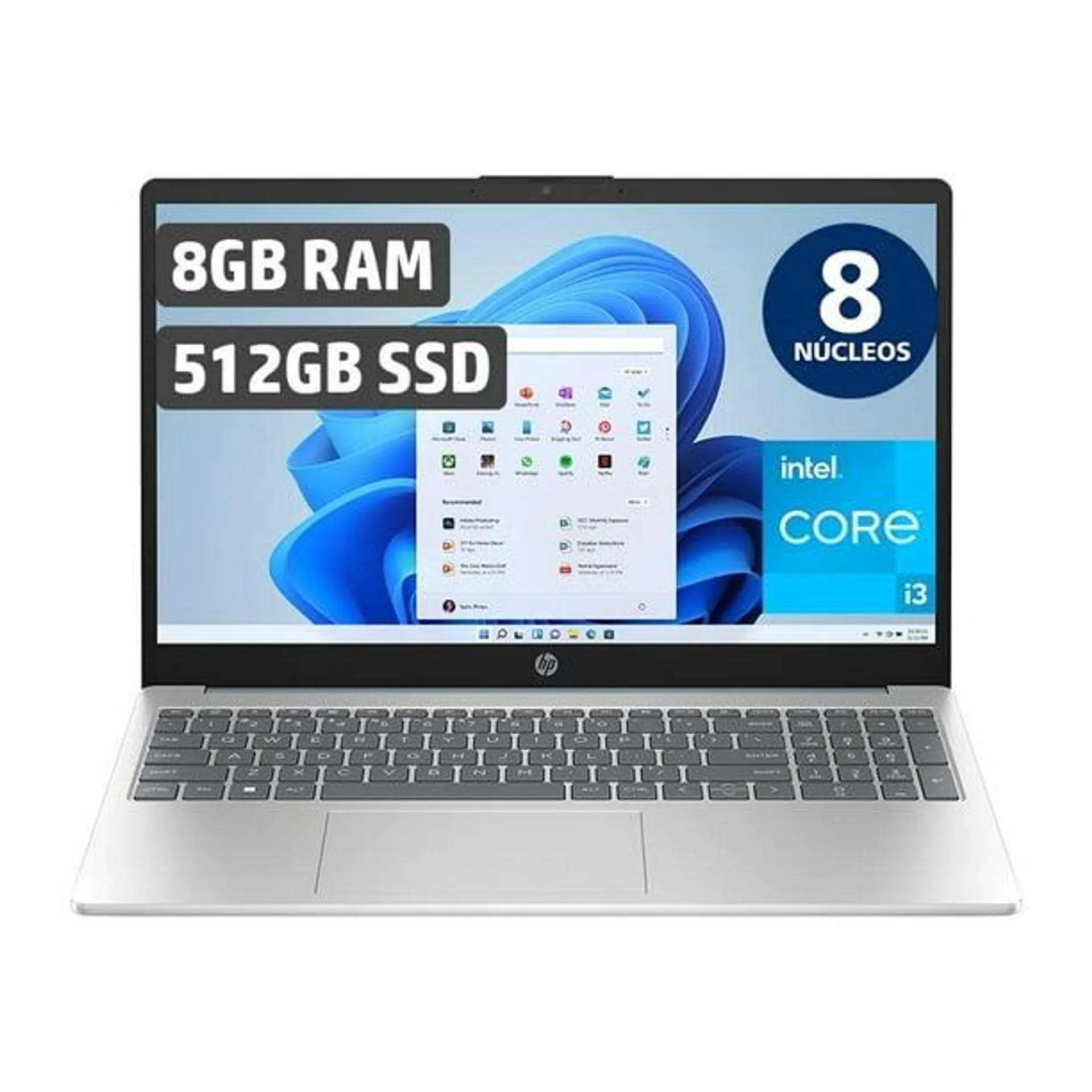Laptop HP 15-fd0000la Intel Core i3 8 Núcleos 8GB RAM 512GB SSD Azul