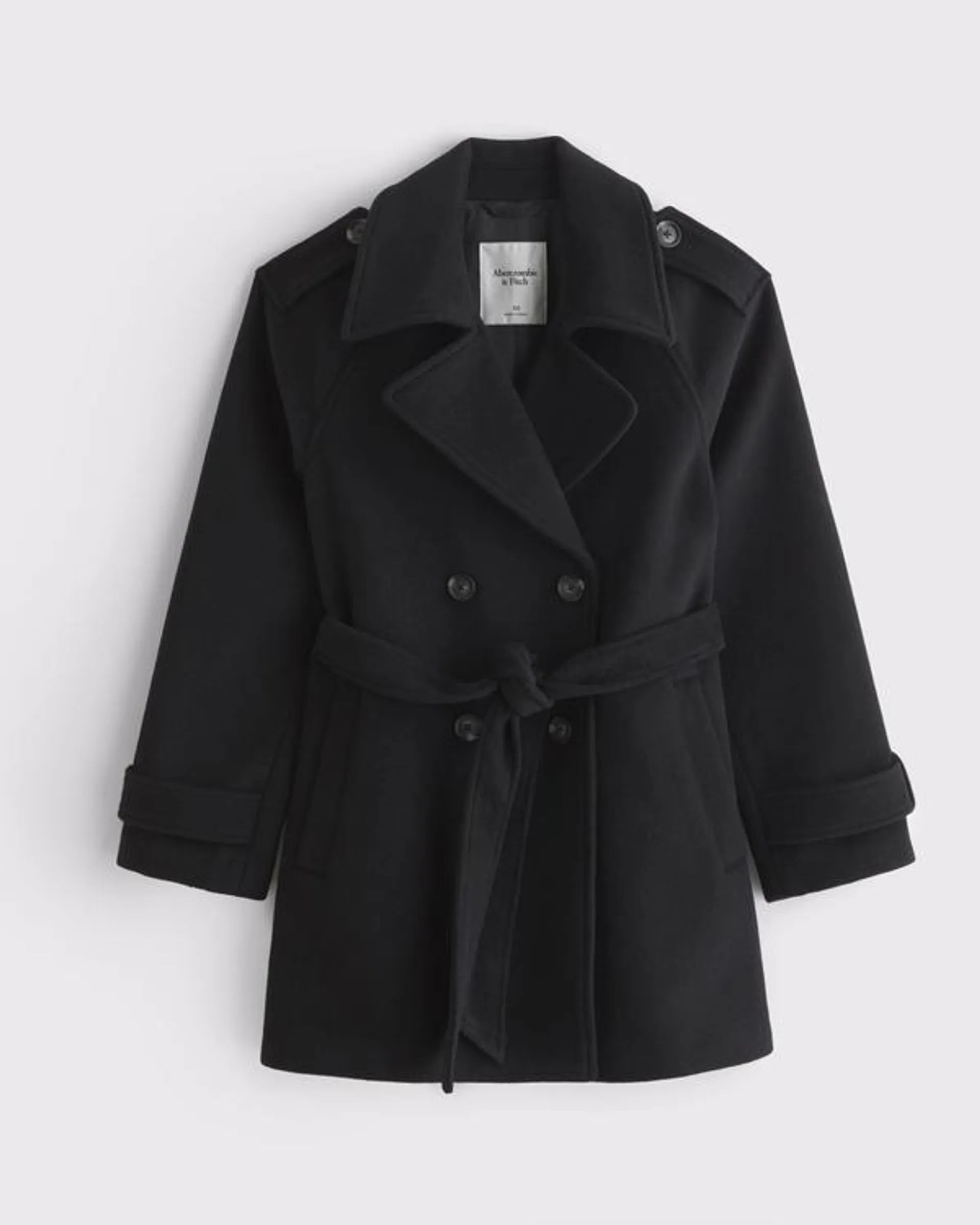 Mid-Length Wool-Blend Trench Coat