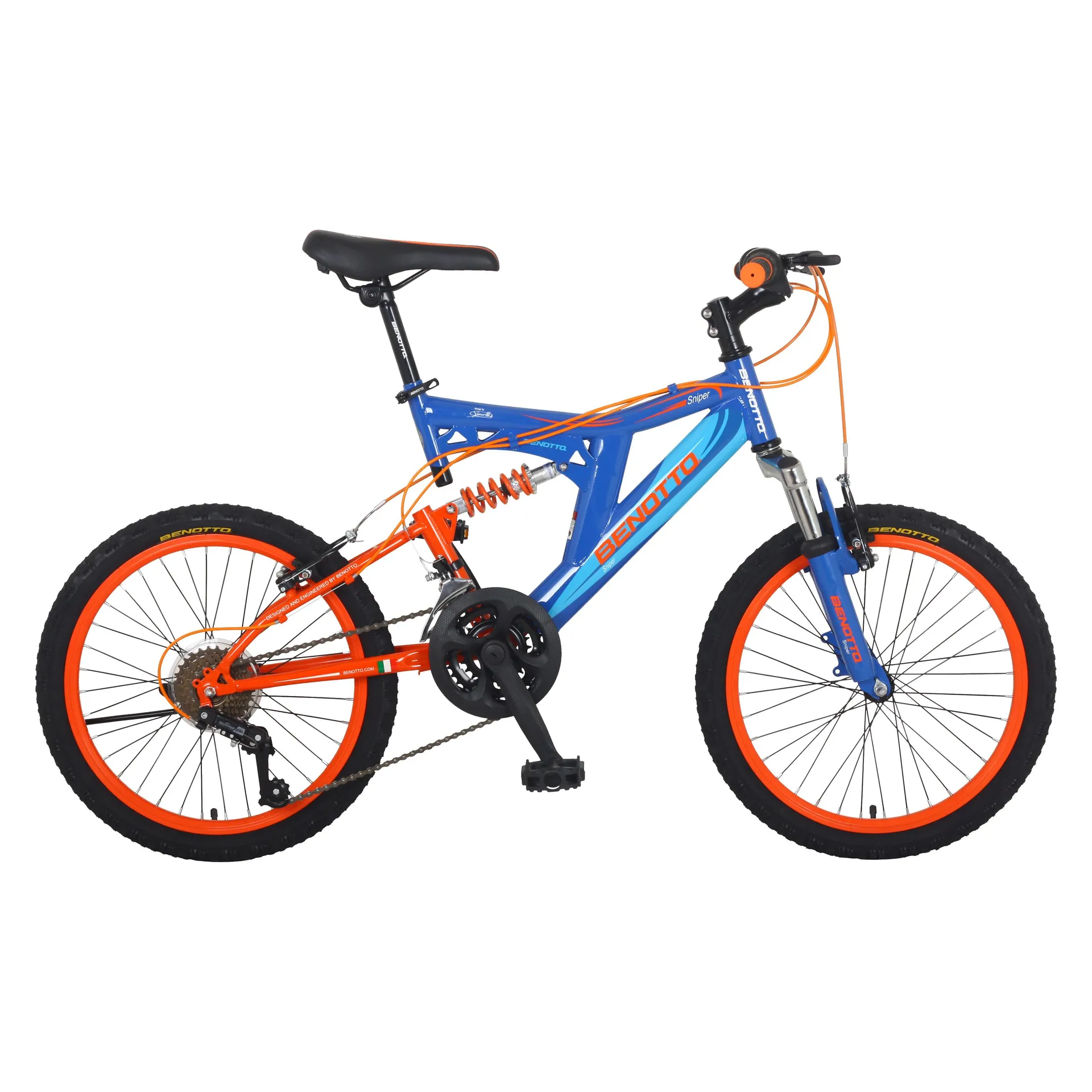 Bicicleta BENOTTO Montaña SNIPER R20 21V. Niño DS Sunrace Frenos ”V” Acero Azul Real/Naranja Talla:UN