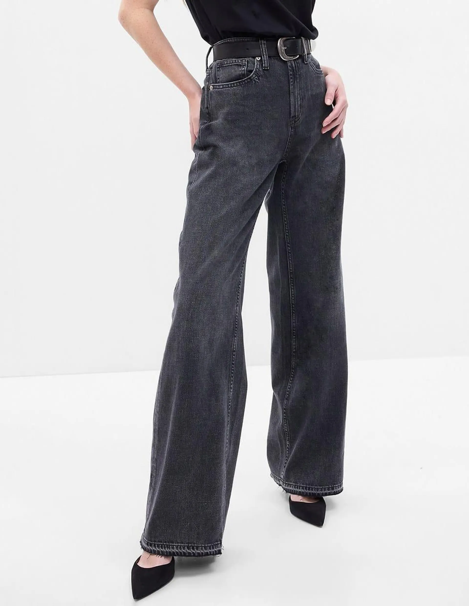 Jeans wide leg corte cintura para mujer