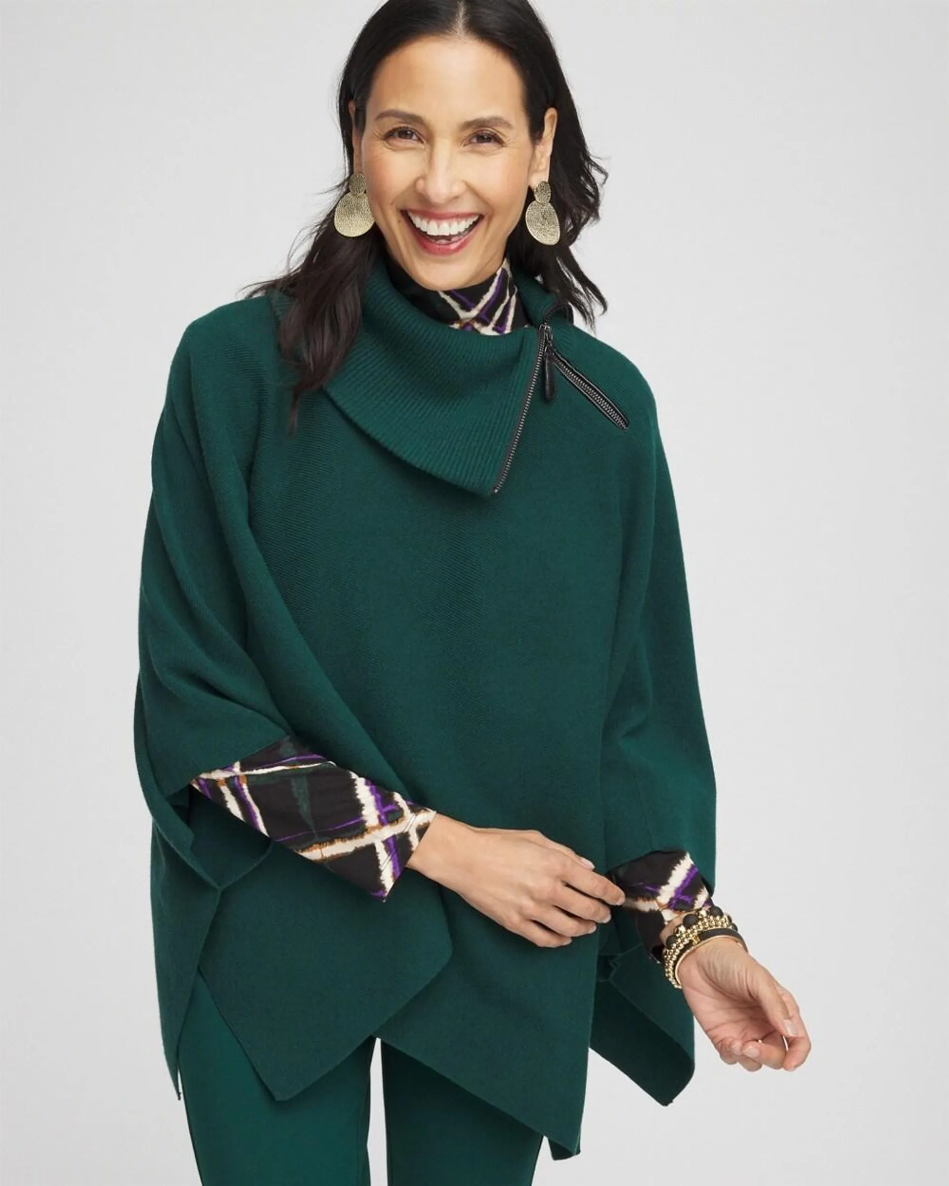 Split Neck Sweater Poncho