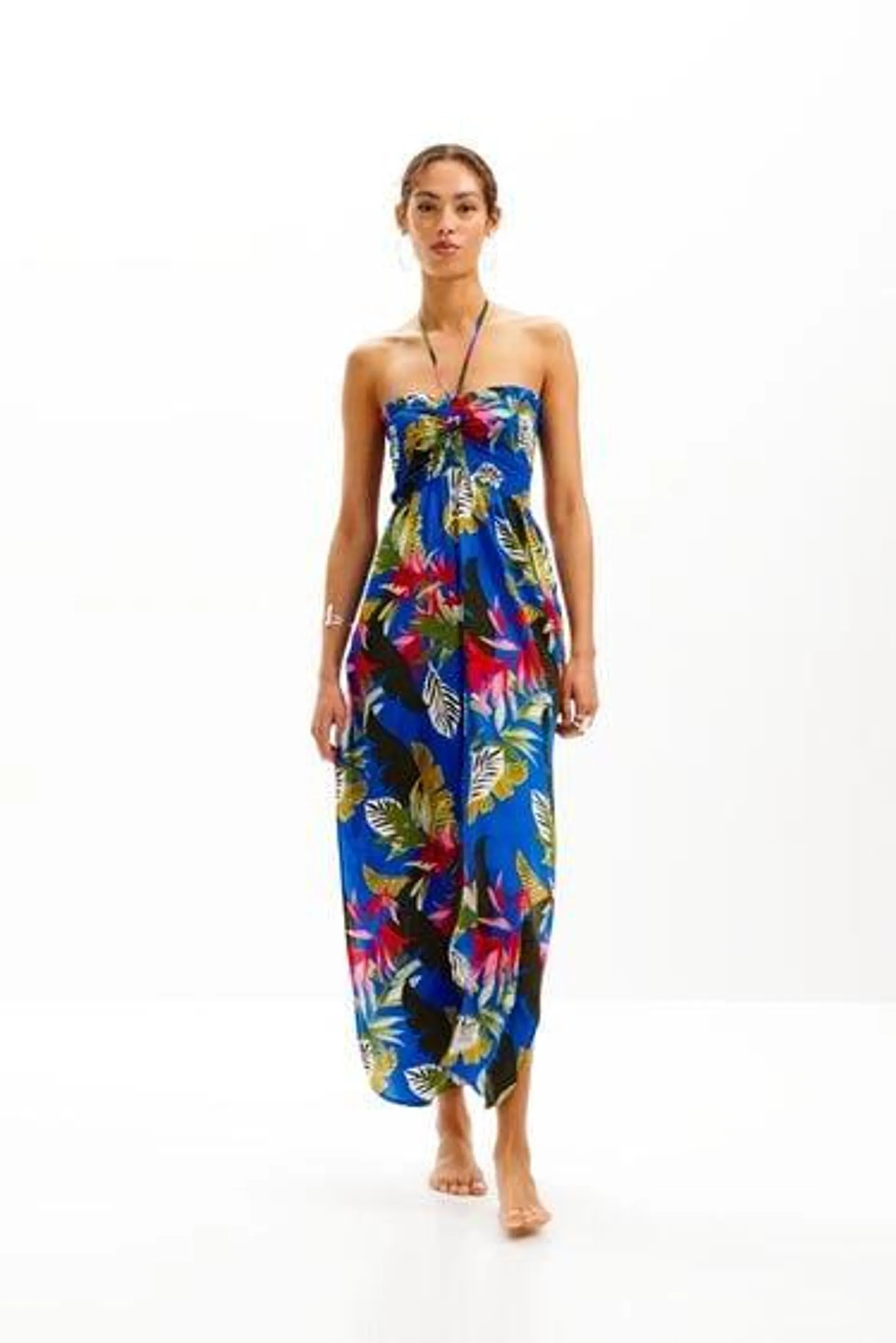 Tropical halter neck jumpsuit