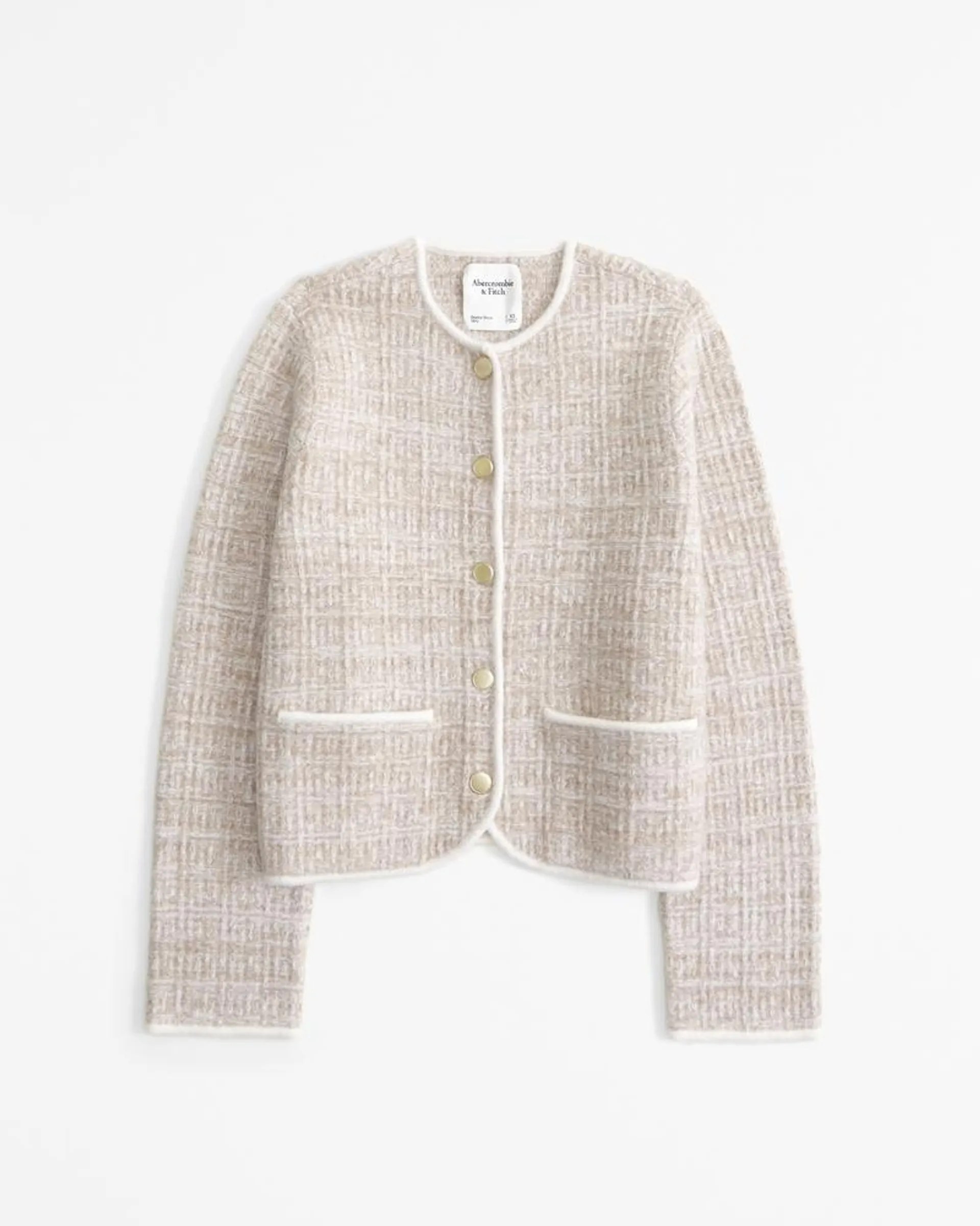 Novelty Button Tweed-Inspired Sweater Jacket