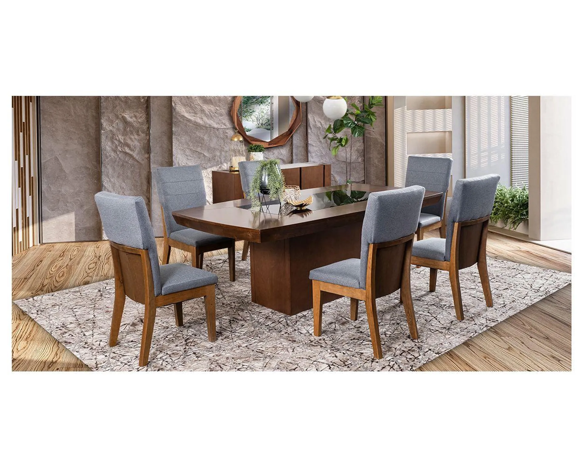 Comedor Tirreno Con Sillas Harper Gris 7 Piezas