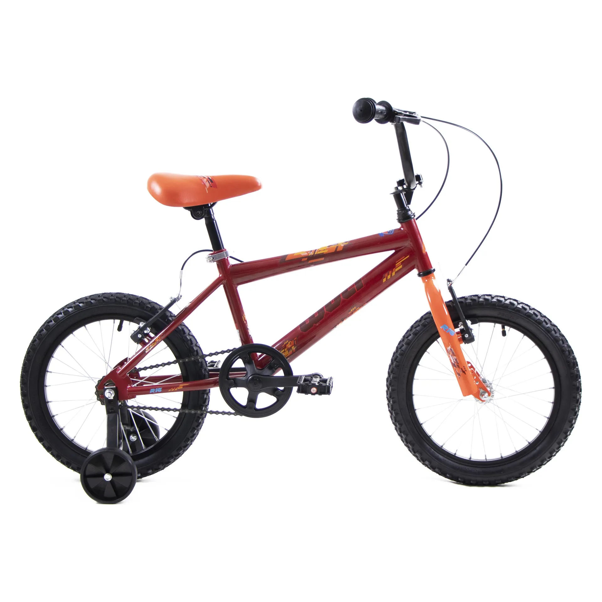 Bicicleta WOLF BMX R16 1V. Niño Frenos ”V” Ruedas Laterales Acero Guinda/Naranja Talla:UN