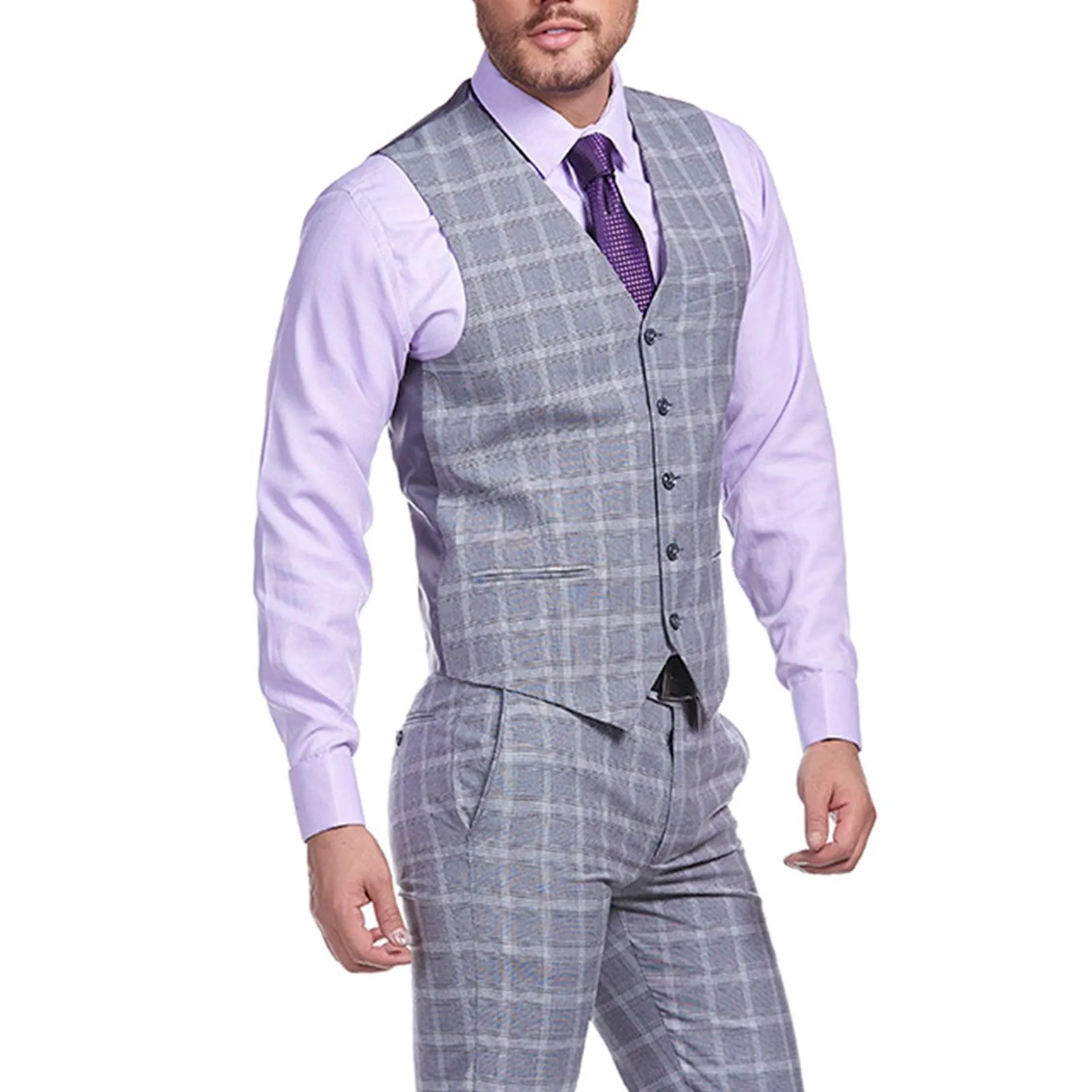 Chaleco separates en tejido a cuadros gris Slim Fit