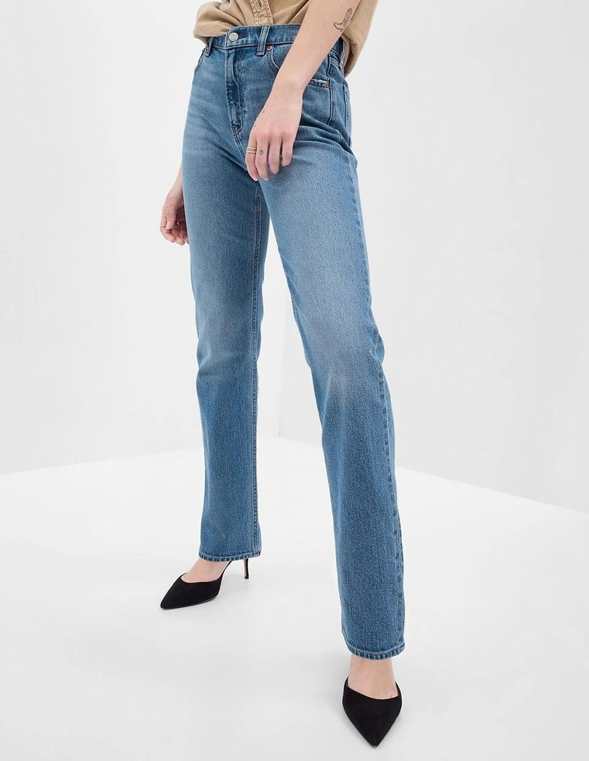 Jeans straight corte cintura alta para mujer