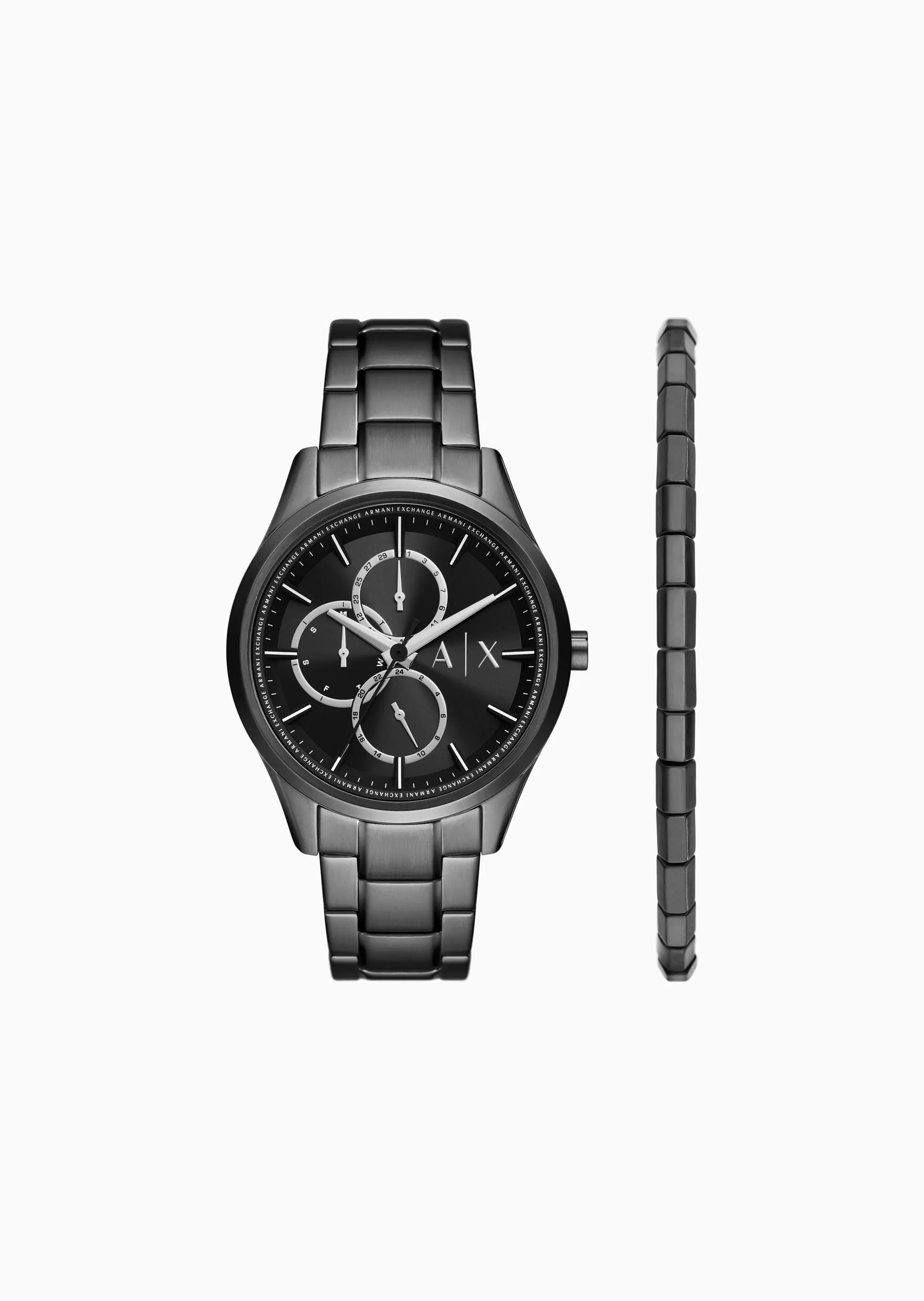 Conjunto de reloj y pulsera multifunción de acero inoxidable negro