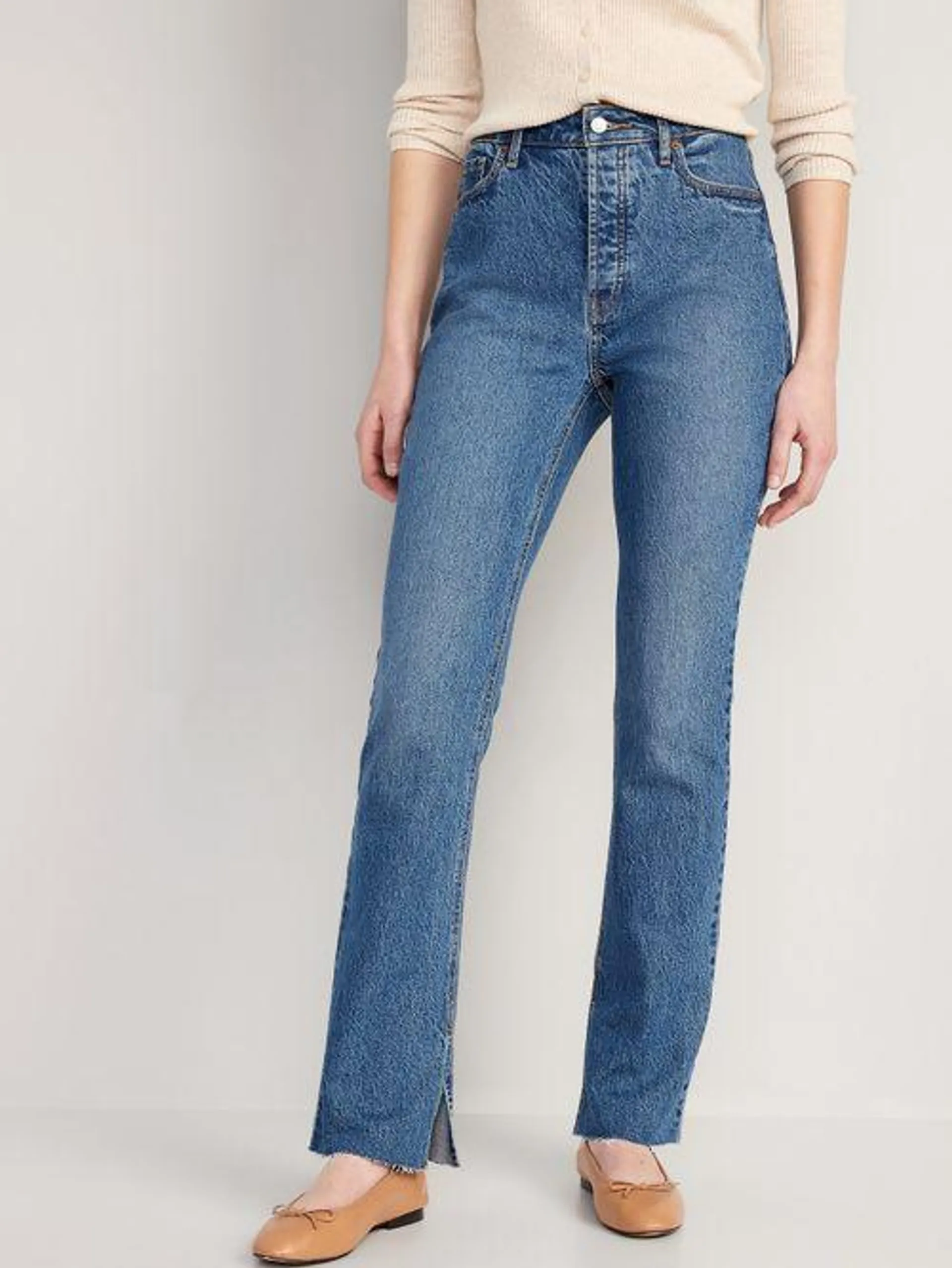 Jeans Extra High-Waisted Button-Fly Kicker Boot-Cut Side-Slit Old Navy para Mujer