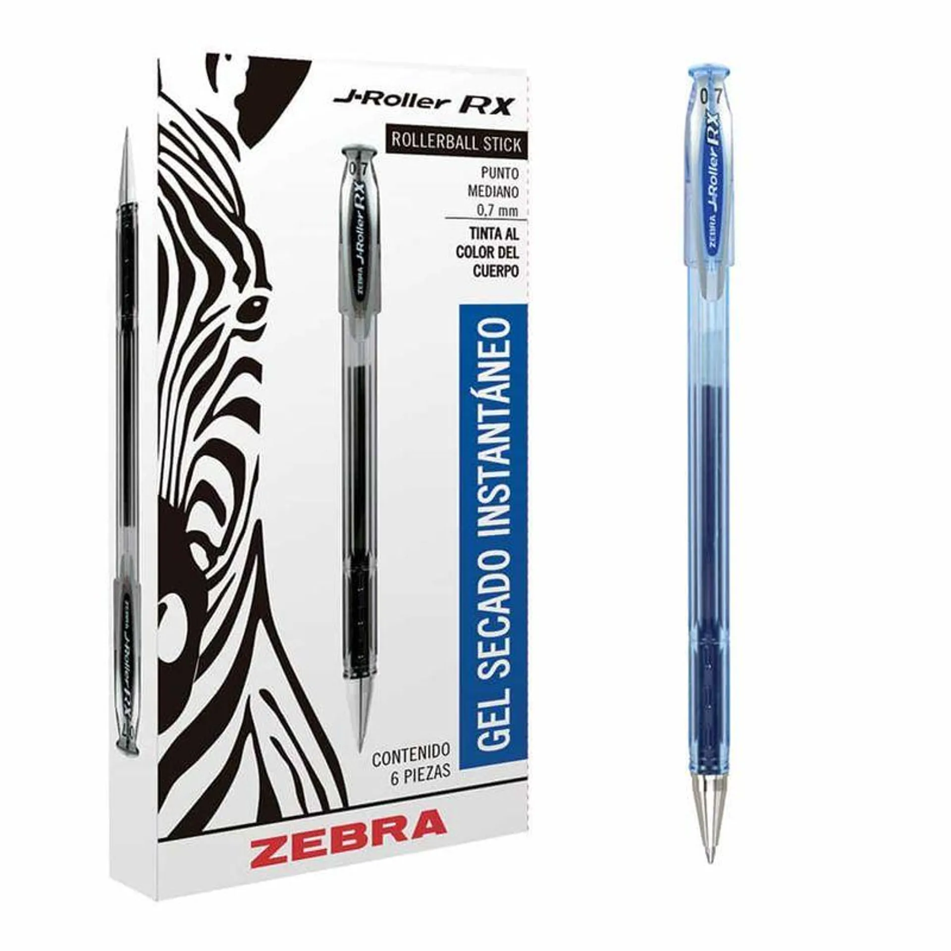 Bolígrafo de Gel Stick de 7 mm Azul Caja con 6 Piezas J-Roller Zebra