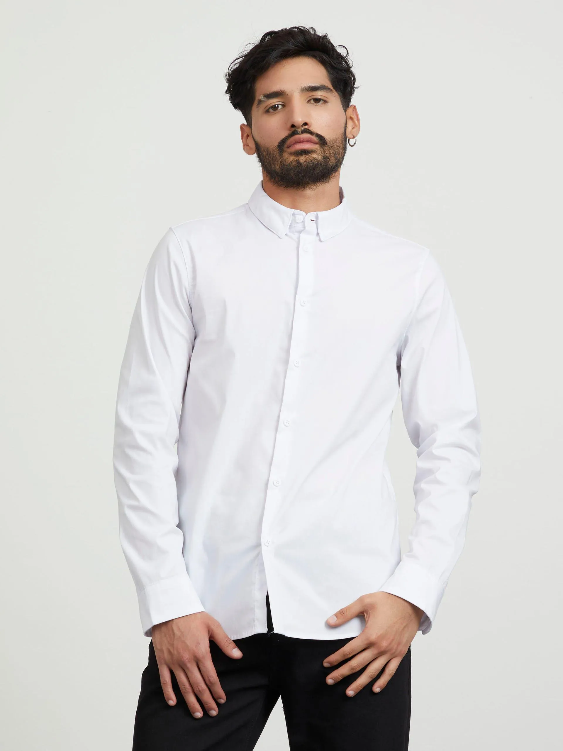 Camisa Stretch Manga Larga Blanca